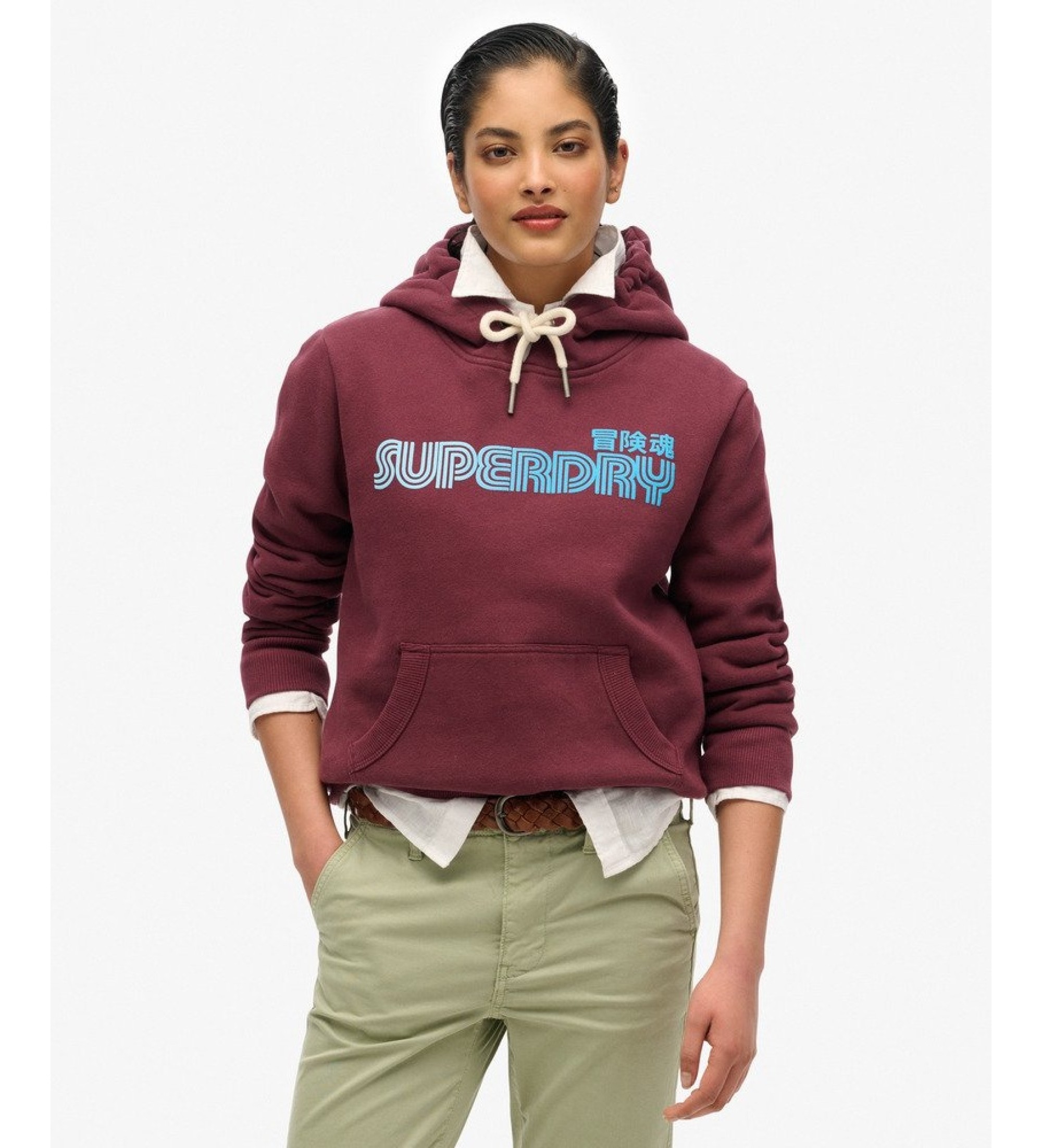 Superdry für Damen. W2012494A Kapuzenpullover Faded Core weinrot (XS), Lässig, Baumwolle, Bordeaux