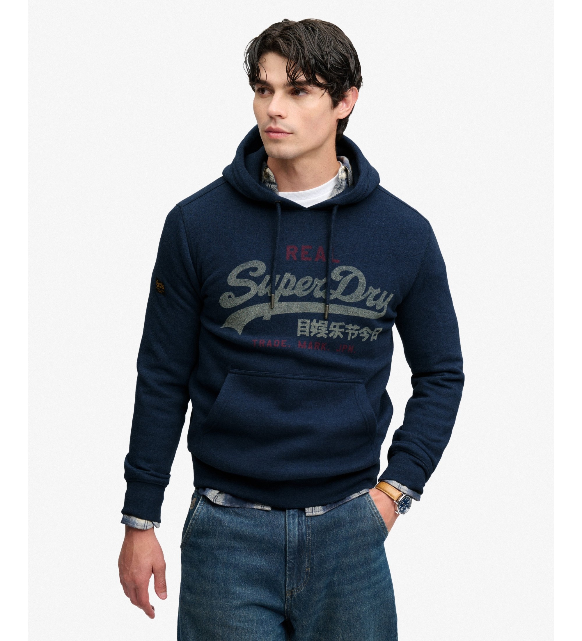 Superdry für Herren. M2014568A Heritage Relaxed Hoodie marineblau (XXL), Lässig, Baumwolle, Stoff