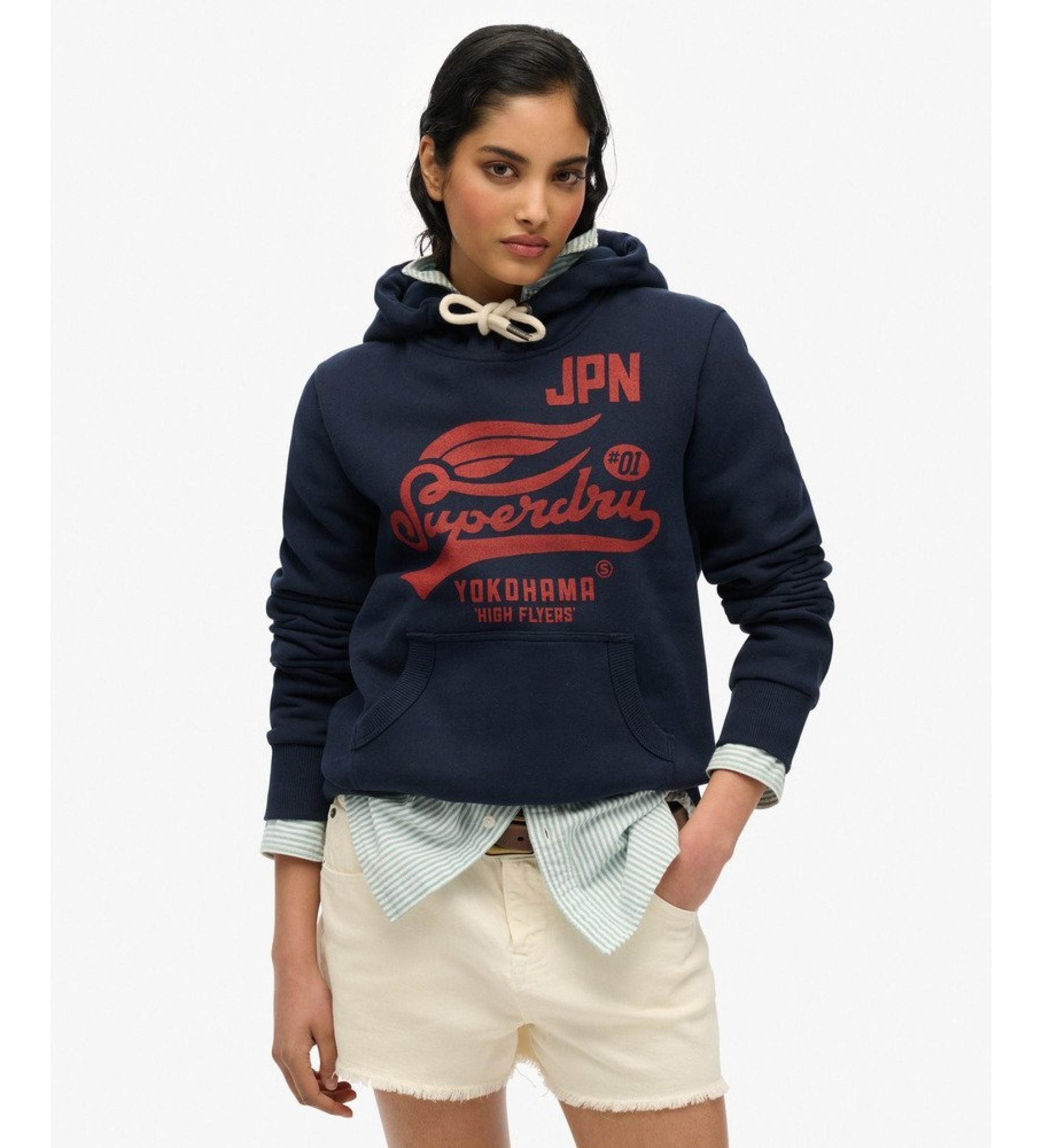 Superdry für Damen. W2012485A High Flyers Kapuzenpullover marineblau (XL), Lässig, Baumwolle