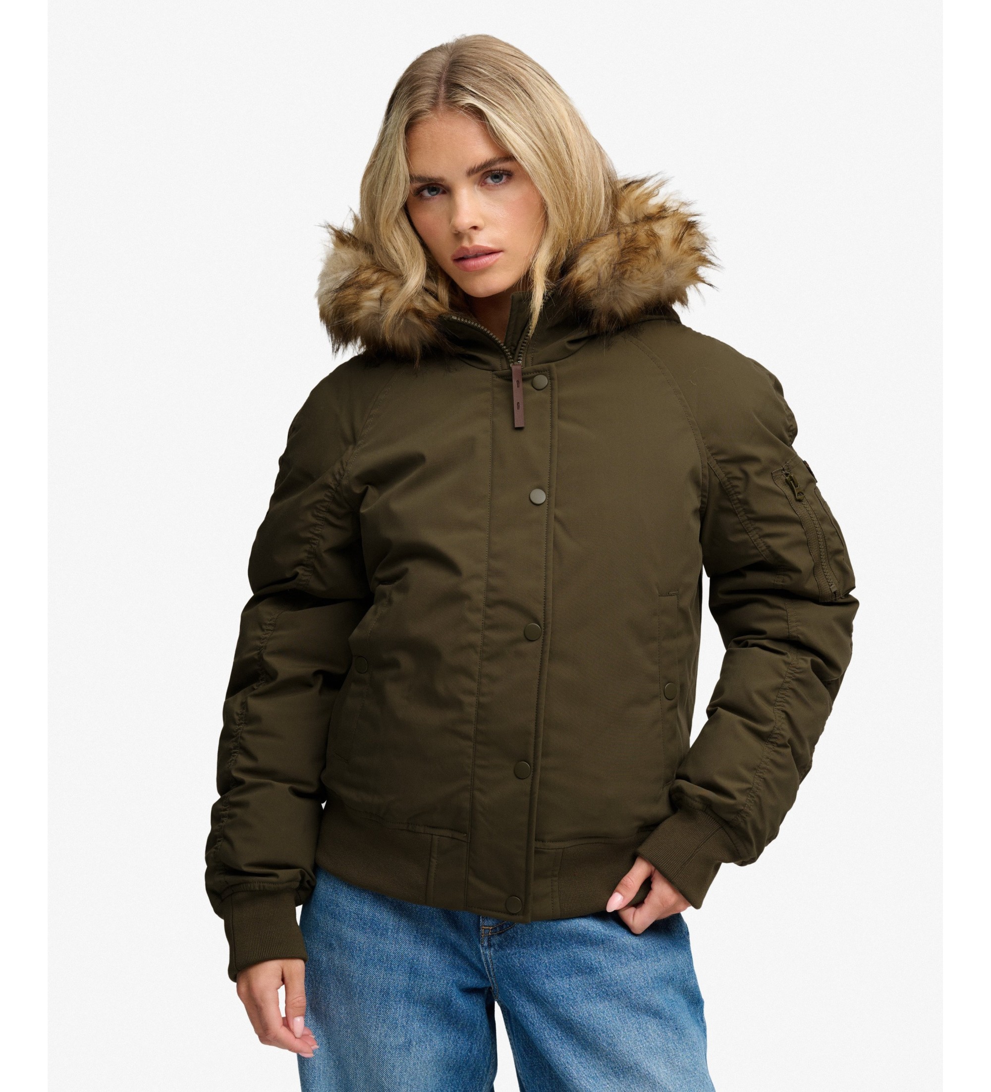 Superdry für Damen. W5012205A Grüne MA1 Steppjacke mit Kapuze (M), Lässig, Nylon