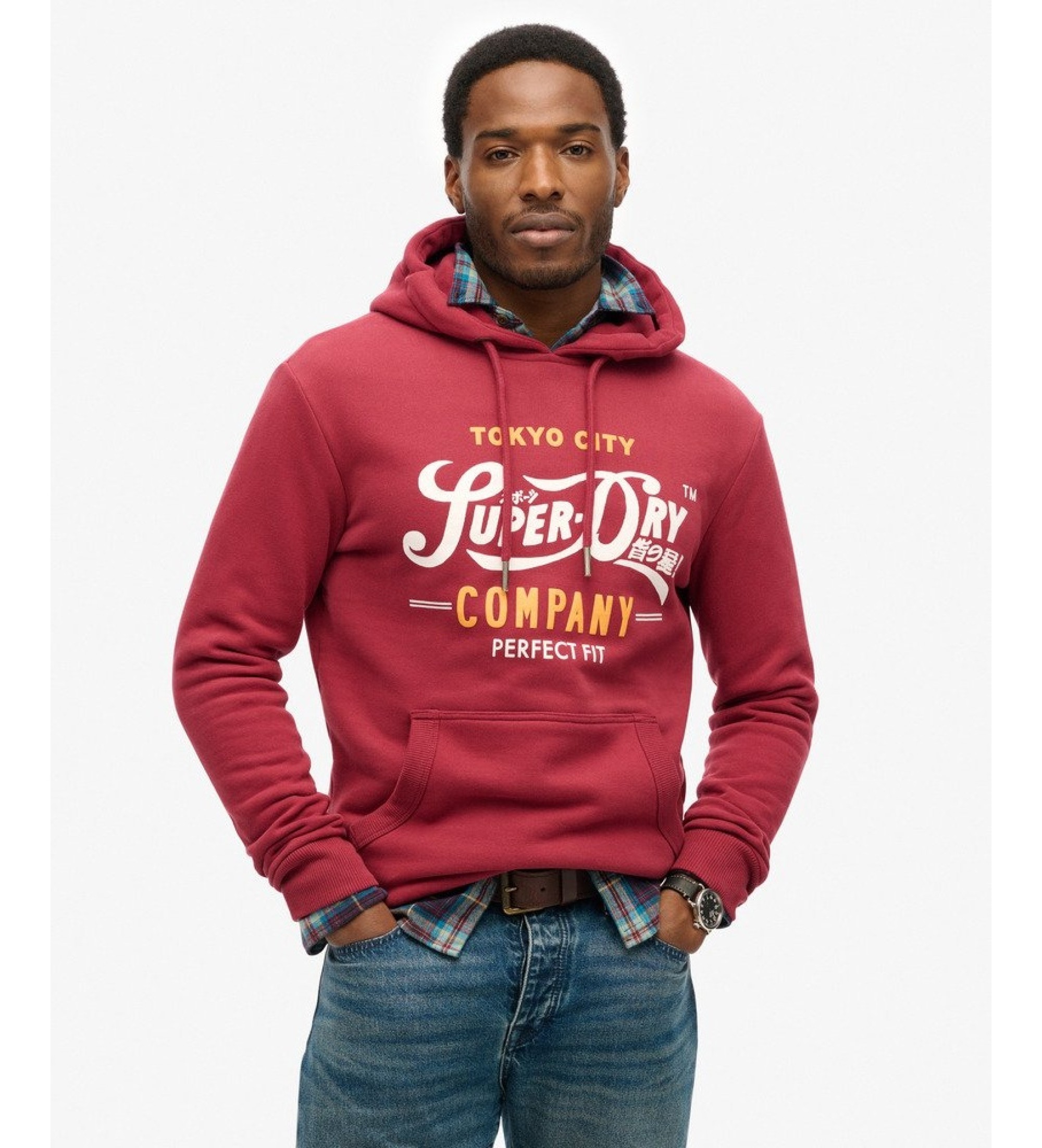 Superdry für Herren. M2014358A Kapuzenpullover Perfect FIT Script bordeaux (L), Lässig, Baumwolle