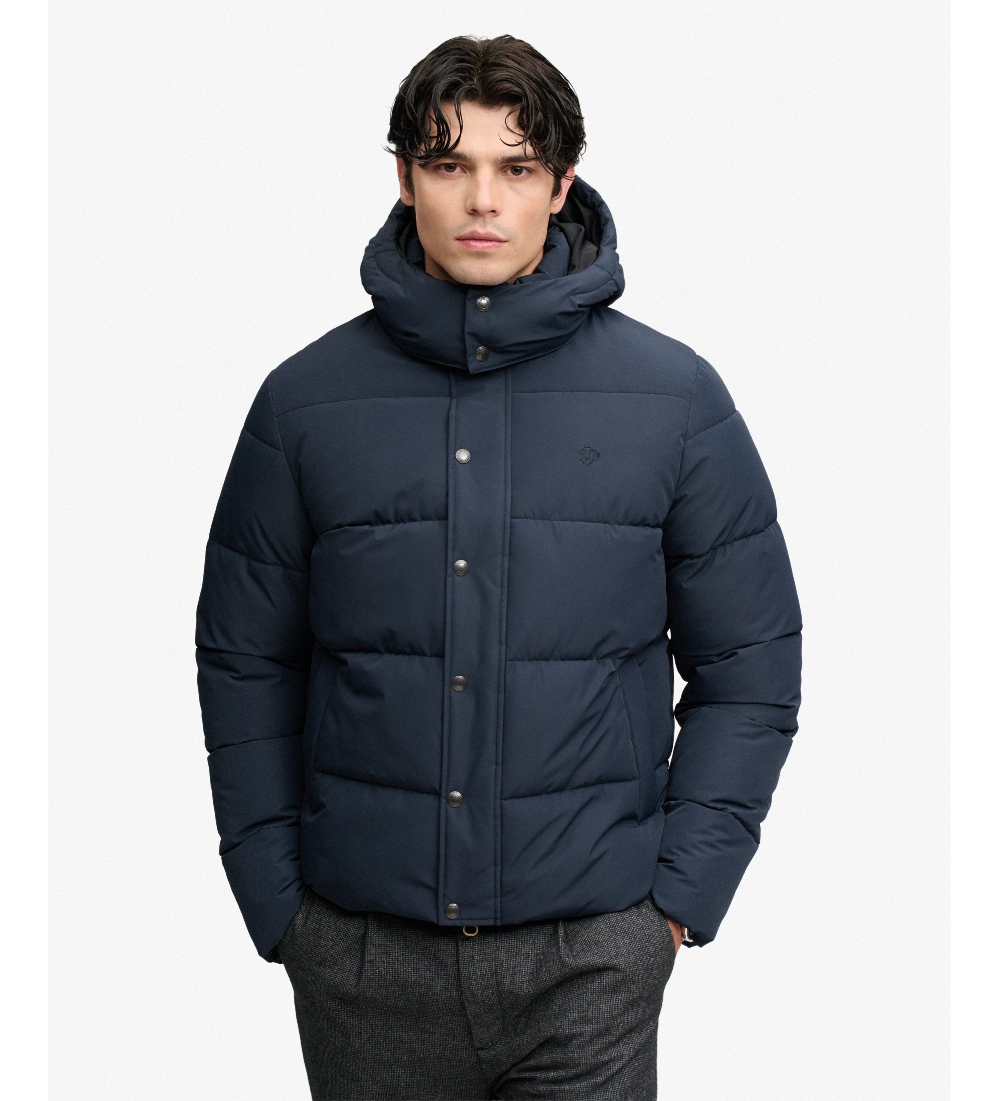Superdry für Herren. M5012429A Premium-Mantel mit Kapuze in Marineblau (XL), Lässig, Recyceltes Polyester