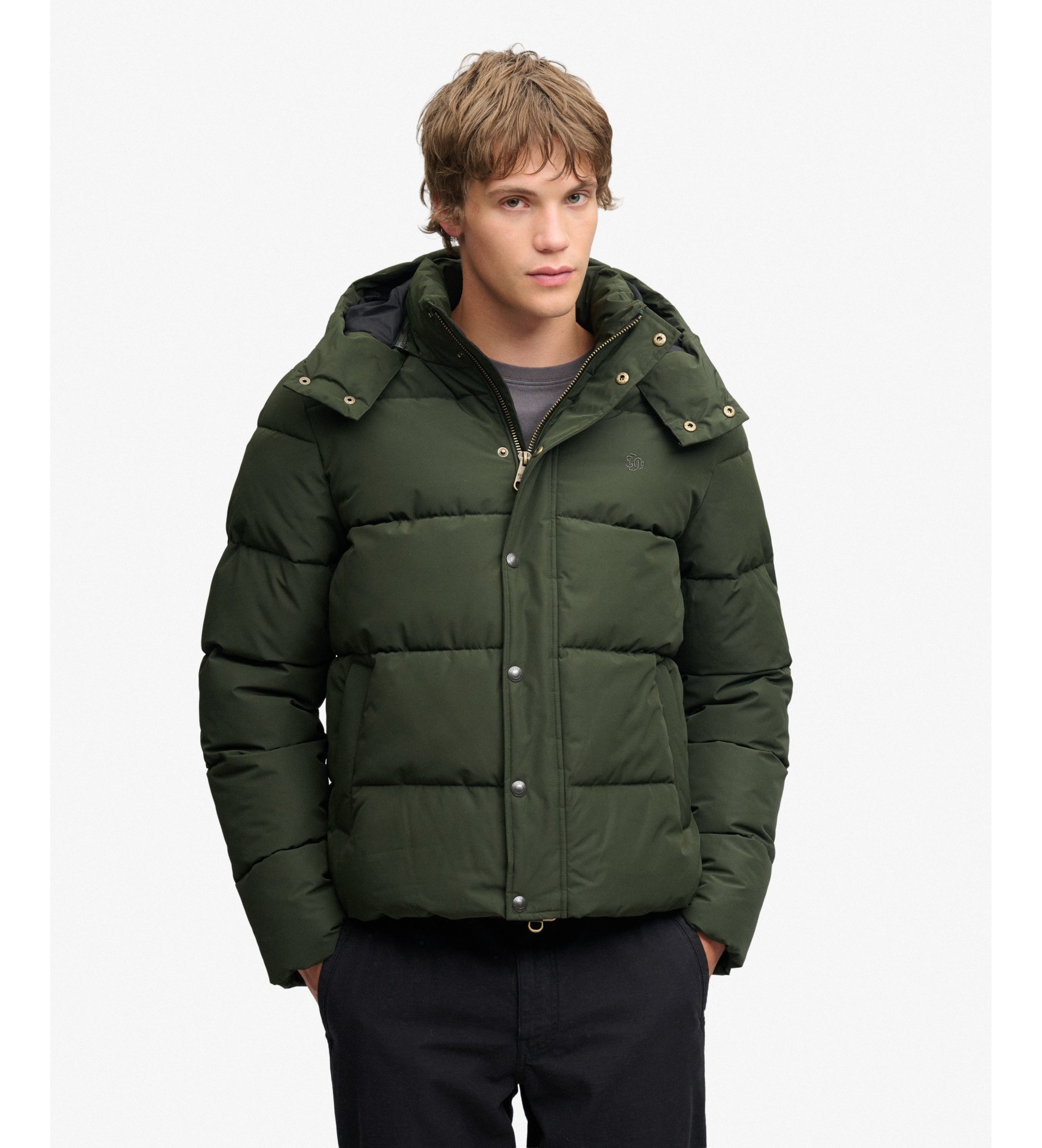 Superdry für Herren. M5012429A Premium Mantel mit Kapuze, militärgrün (S), Lässig, Recyceltes Polyester