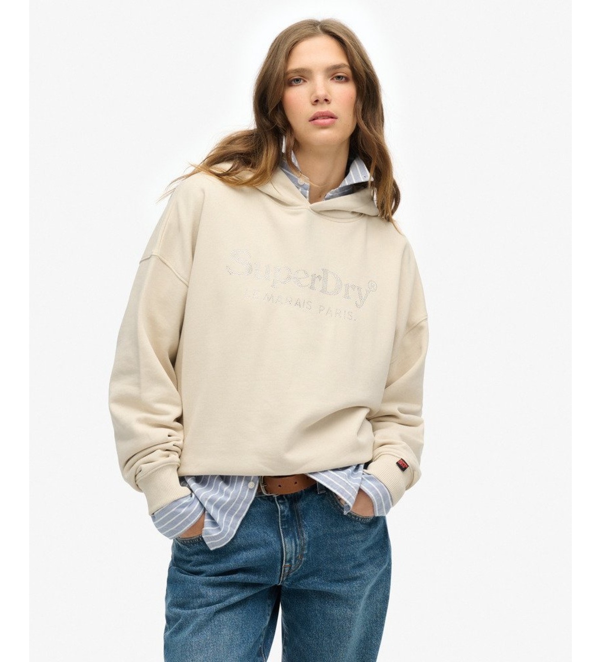 Superdry für Damen. W2012436B Kapuzenpullover Venue Metallic beige (L), Lässig, Baumwolle