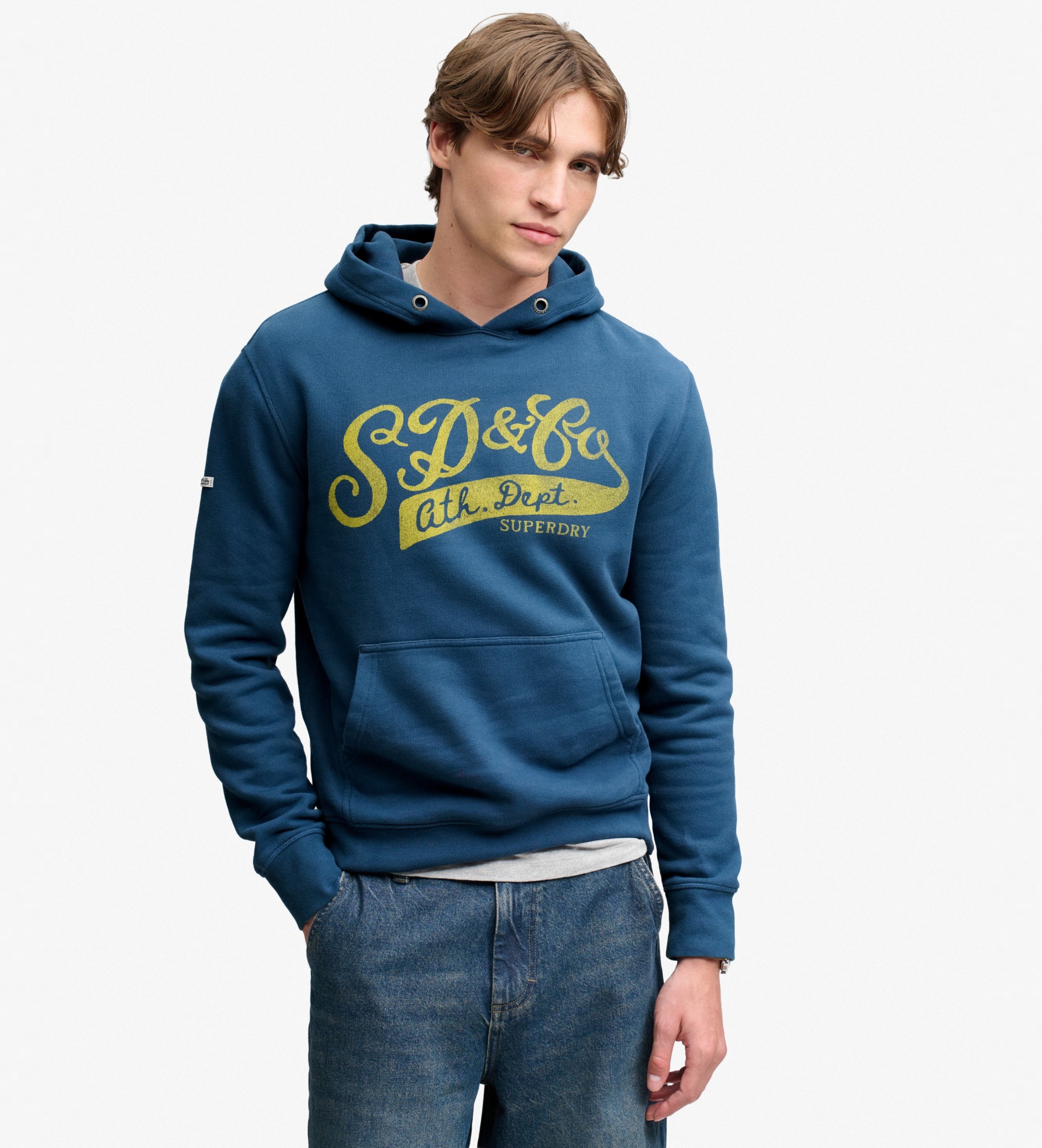 Superdry für Herren. M2014566A Vintage Script Kapuzenpullover marineblau (XL), Lässig, Baumwolle