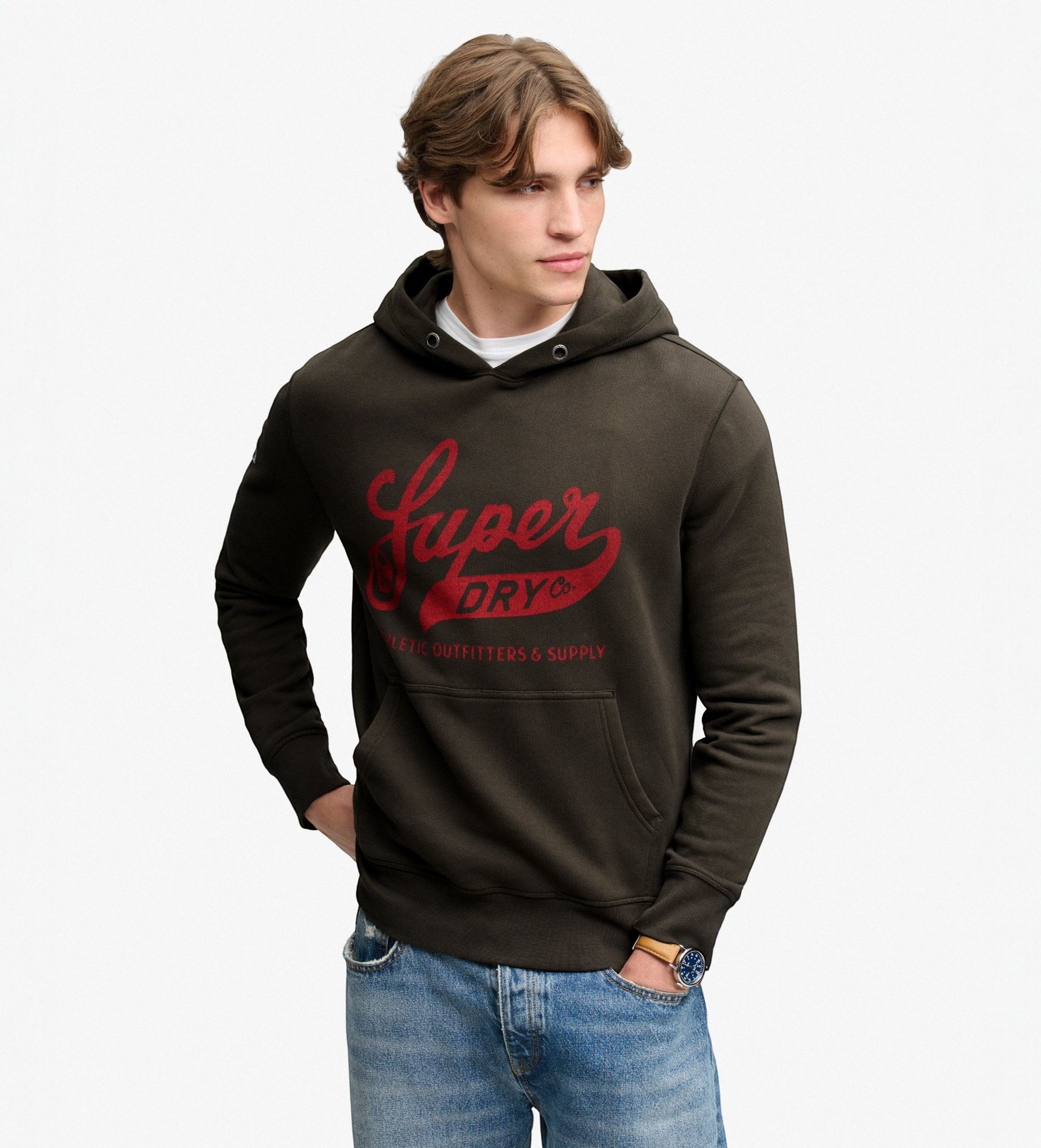 Superdryvoor mannen. M2014566A Vintage Script hoodie zwart (M), Casual, Katoen