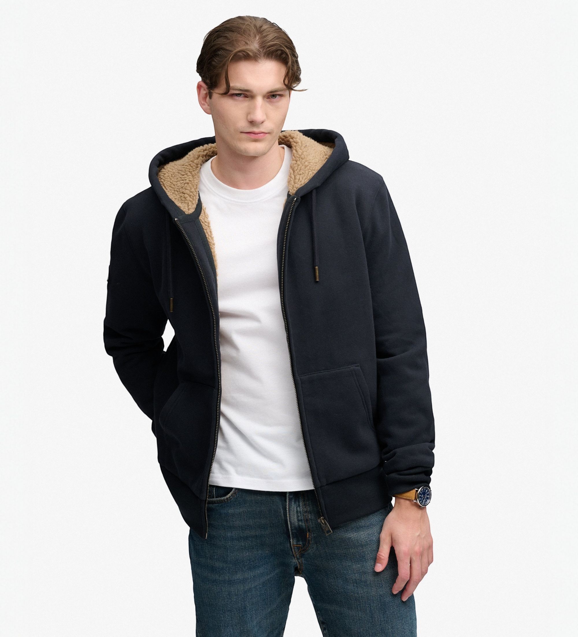 Superdry für Herren. M2014583A Sweatshirt mit Kapuze und Reißverschluss Borg Lined marineblau (XXL), Lässig, Baumwolle