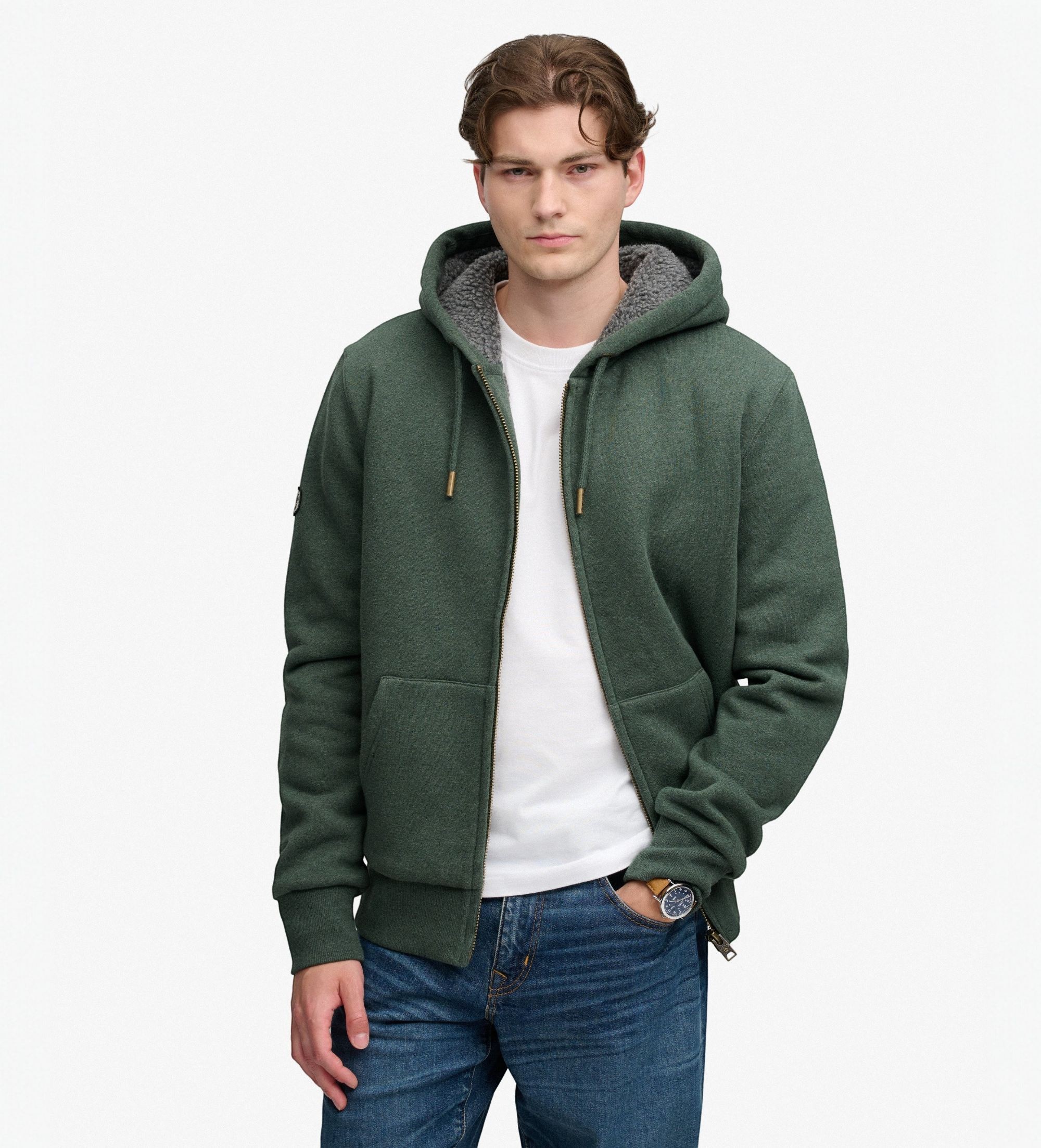 Superdry für Herren. M2014583A Kapuzenpullover mit Reißverschluss und Borg-Fütterung grün (XL), Lässig, Baumwolle