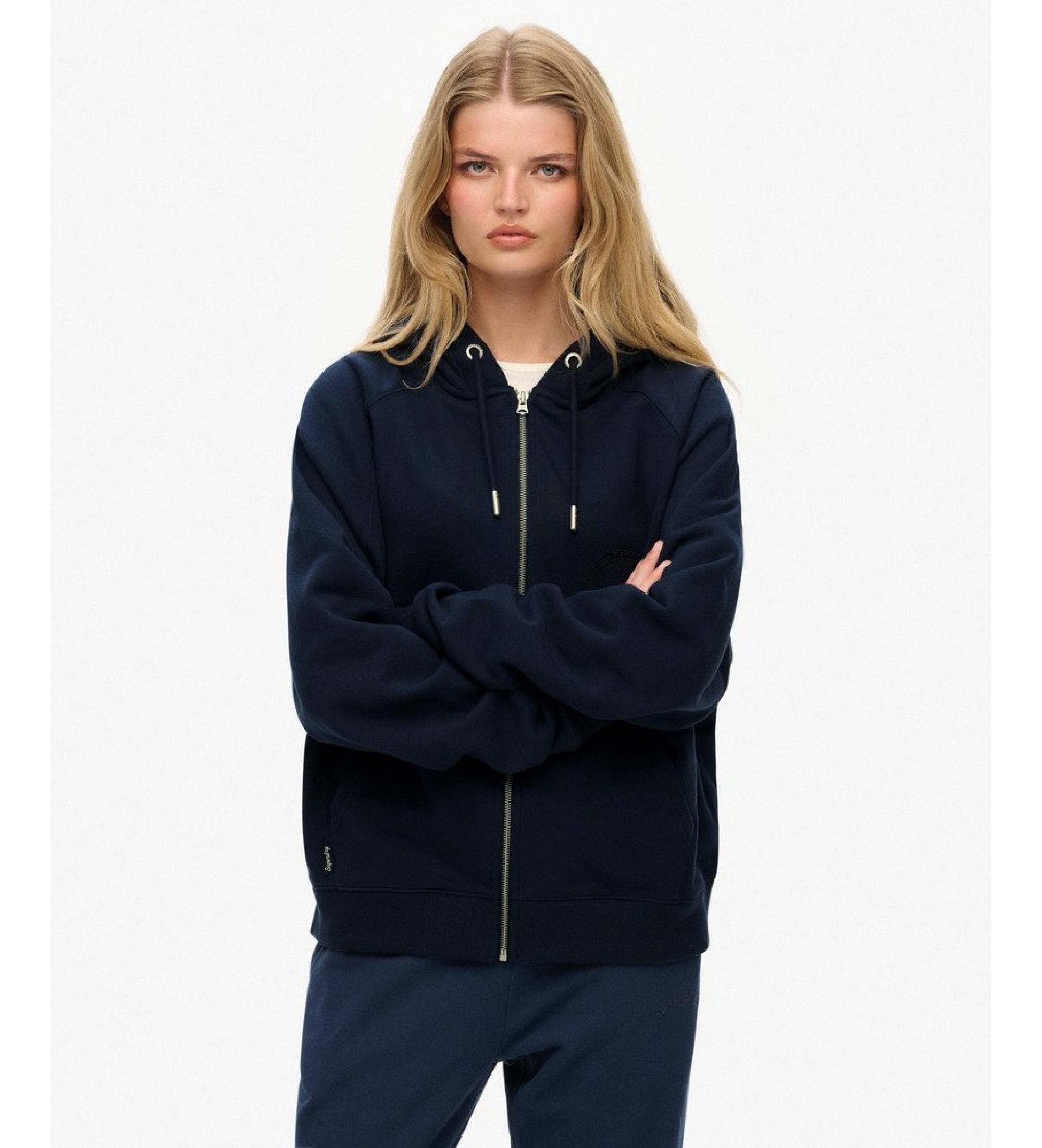 Superdry für Damen. W2012476A Essential Logo Raglan Kapuzenjacke mit Reißverschluss, marineblau (L), Lässig, Baumwolle