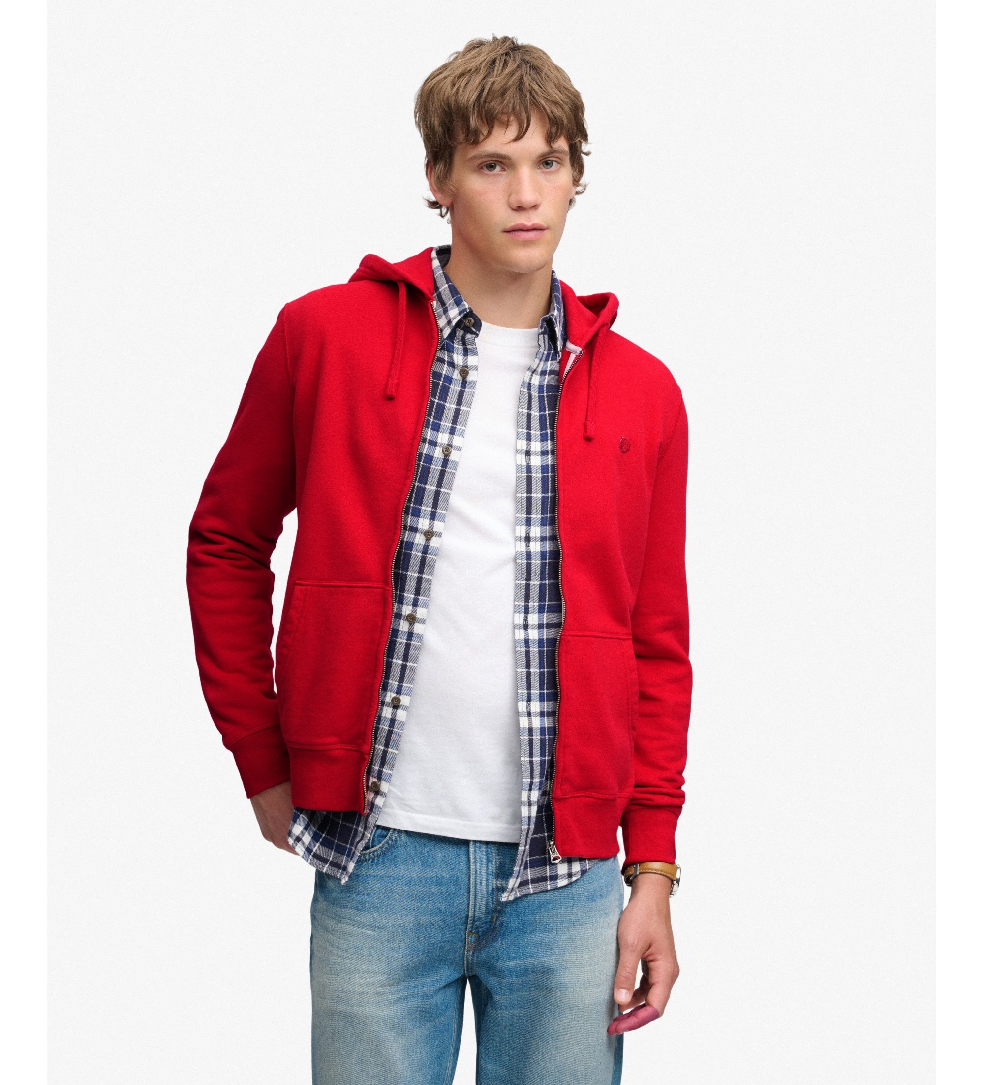 Superdry für Herren. M2014703A Kapuzenpullover mit Reißverschluss Essential Logo rot (M), Lässig, Baumwolle
