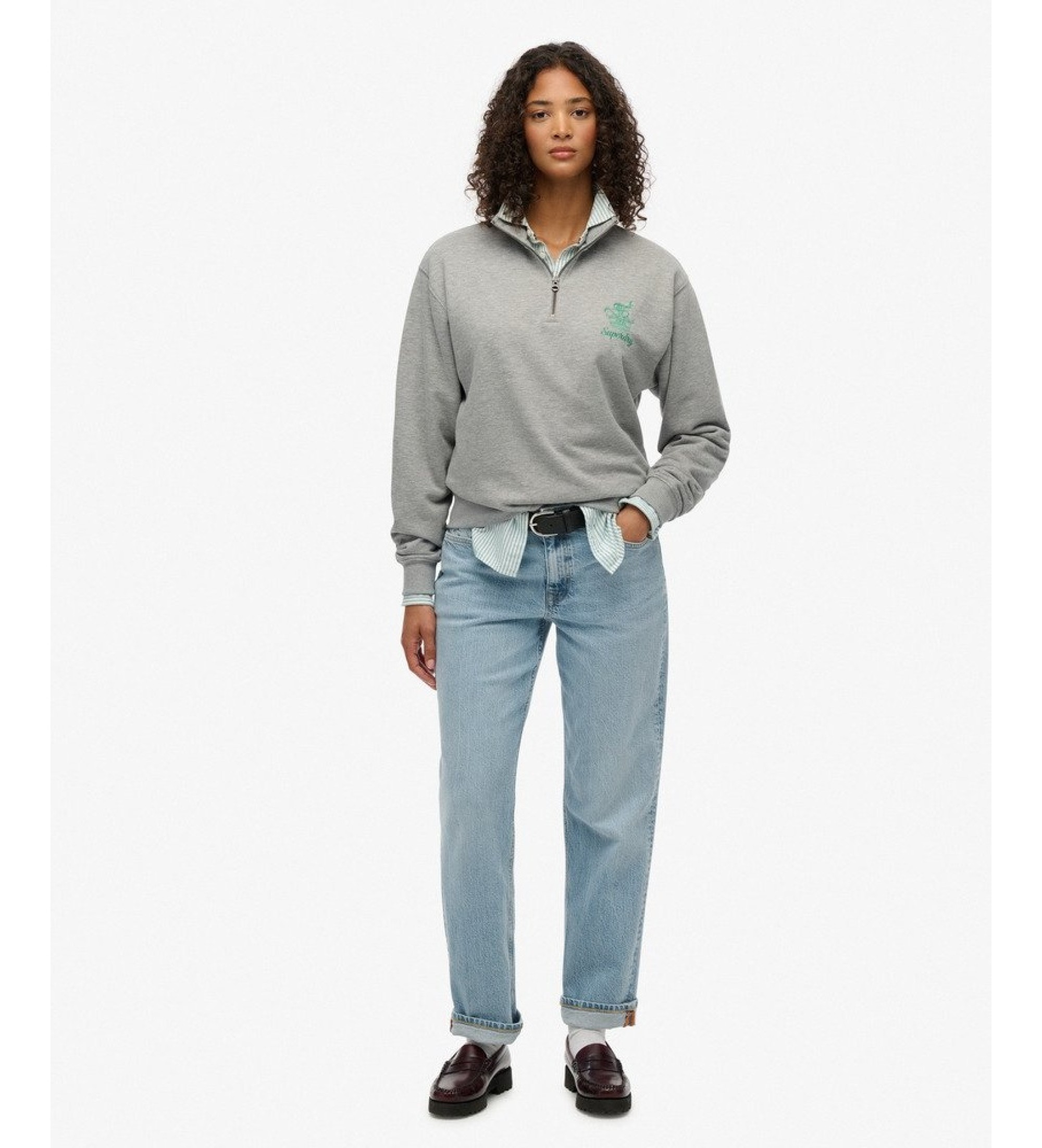 Superdry für Damen. W2012561A Sweatshirt mit halbem Reißverschluss Country Club Crest Half Grau (M), Lässig, Baumwolle