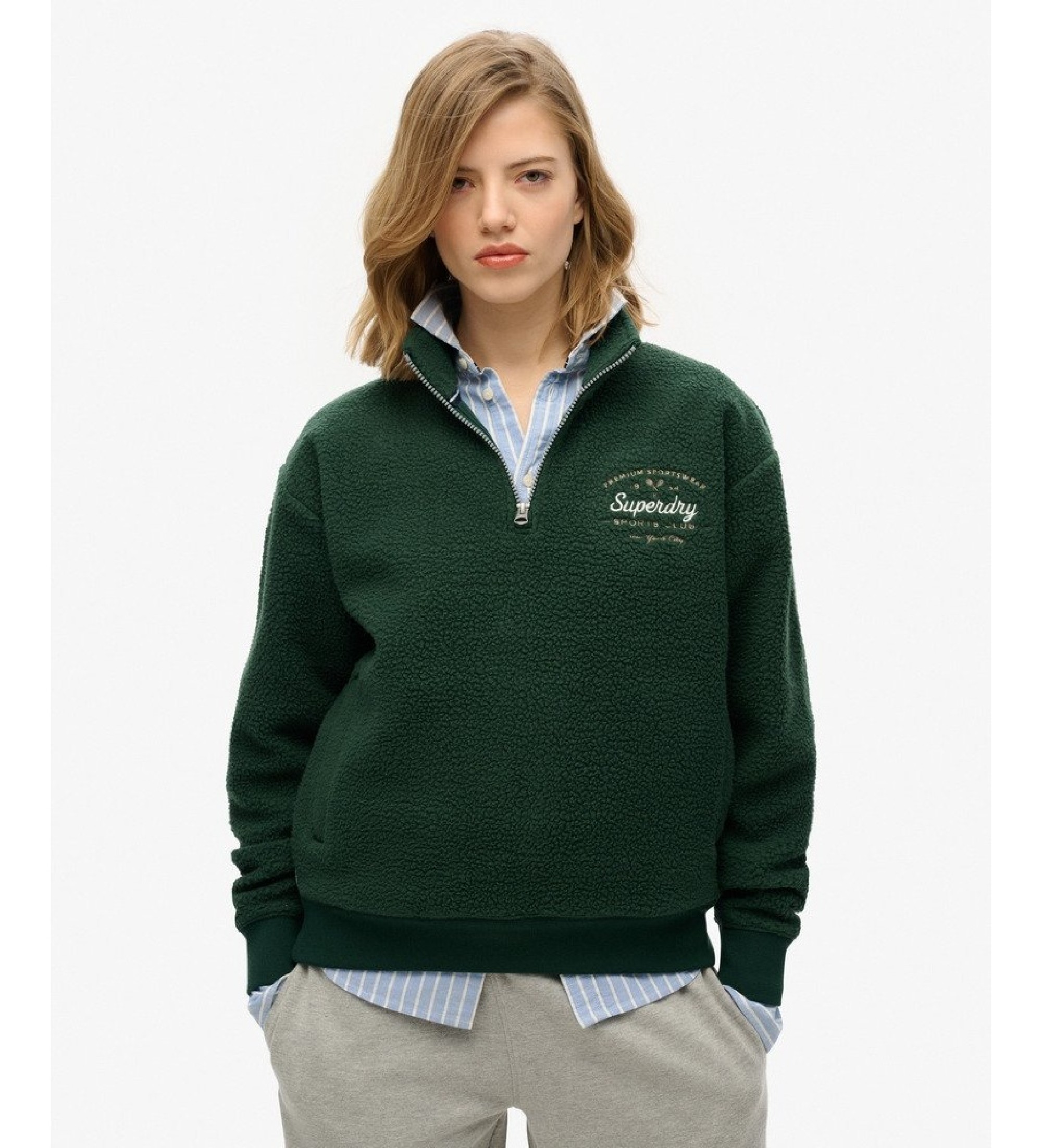Superdry für Damen. W2012246A Country Club Half Zip Fleecejacke grün (S), Lässig, Polyester