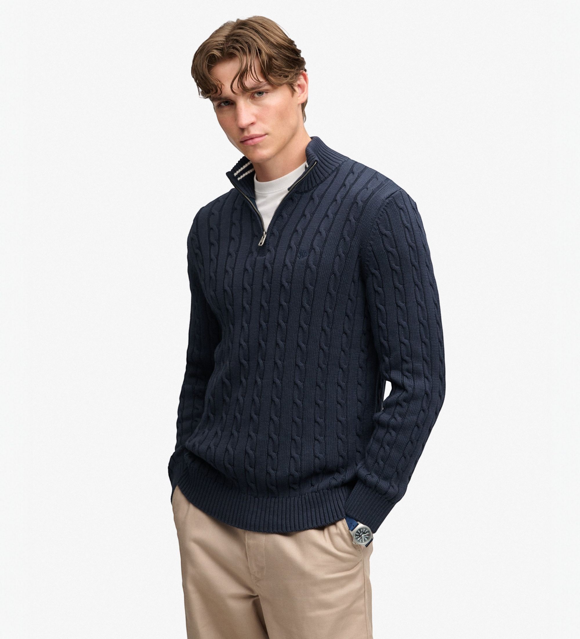 Superdry für Herren. M6110731A Preppy Cotton Cable Sweatshirt marineblau (XXL), Lässig, Baumwolle