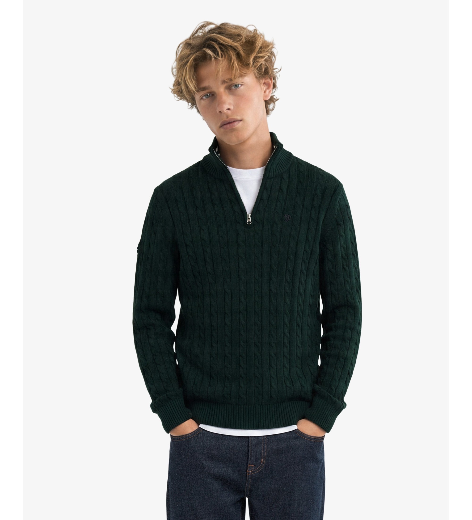 Superdry für Herren. M6110731A Preppy Cable Sweatshirt mit halbem Reißverschluss in Grün (S), Lässig, Baumwolle