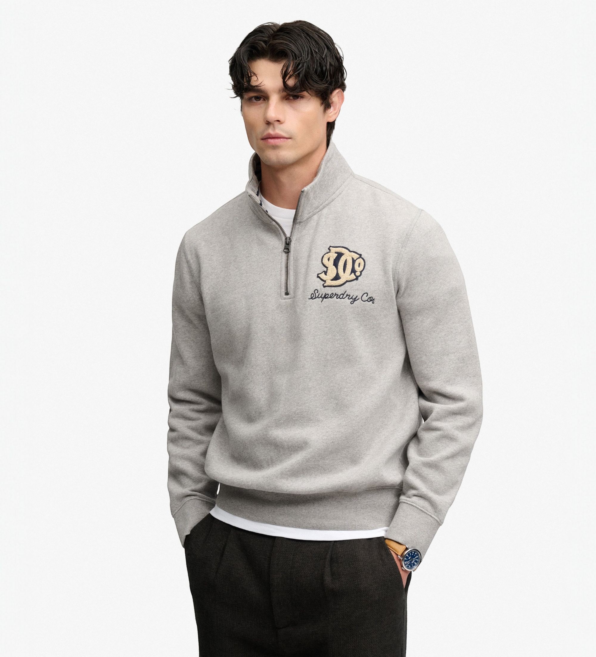 Superdry für Herren. M2014584A Graues Sweatshirt mit halbem Reißverschluss Vintage Athletic Half (M), Lässig, Baumwolle