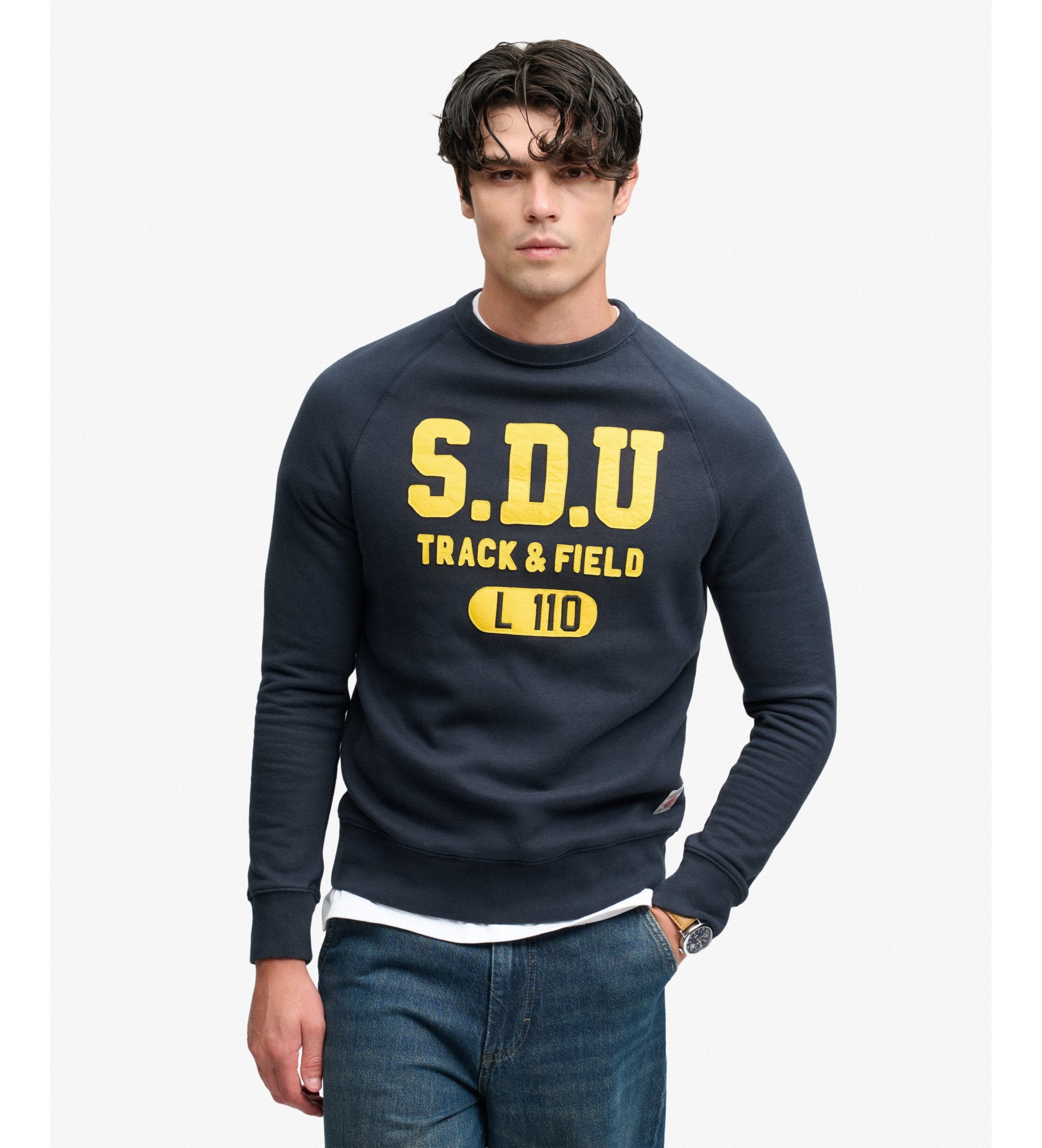 Superdry für Herren. M2014553A Sweatshirt Felt Applique Relaxed marineblau (XL), Lässig, Baumwolle
