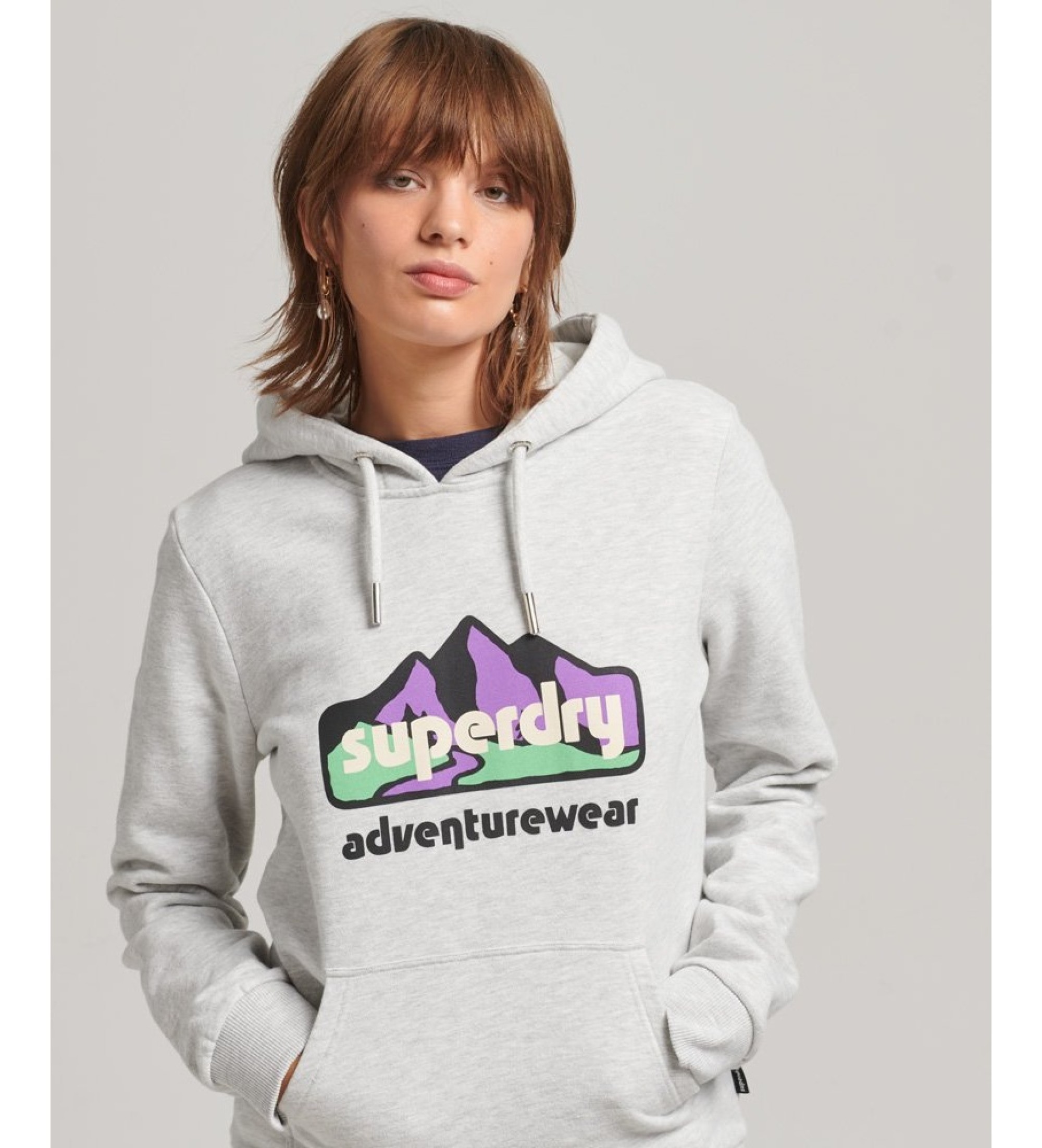 Superdry für Damen. W2011458A Sweatshirt mit Kapuze 90s Terrain grau (XS), Lässig, Baumwolle
