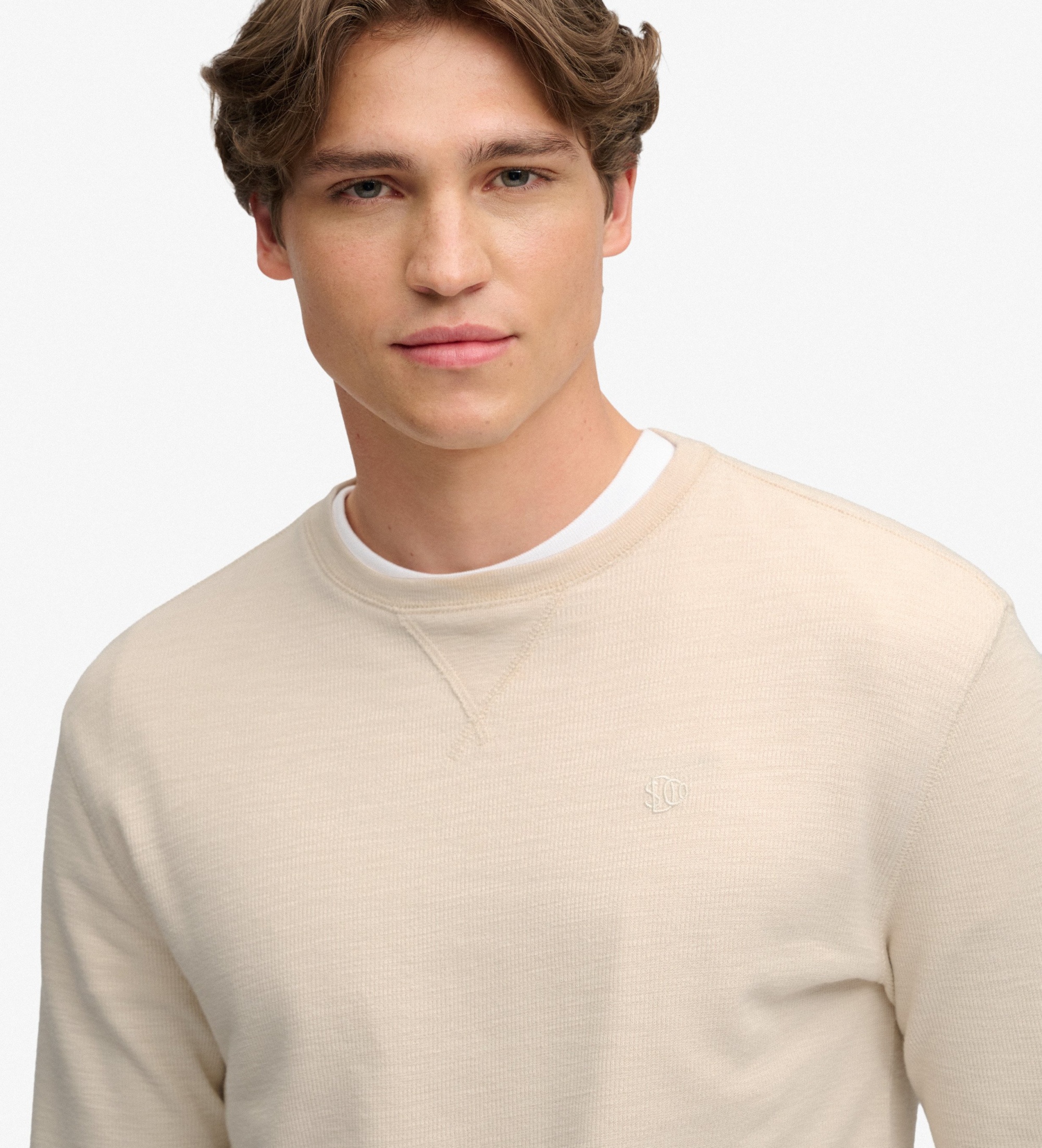 Superdry für Herren. M6010973A Beige langärmliges Slub-Waffel-Shirt (XL), Lässig, Grau, Baumwolle, Langarm