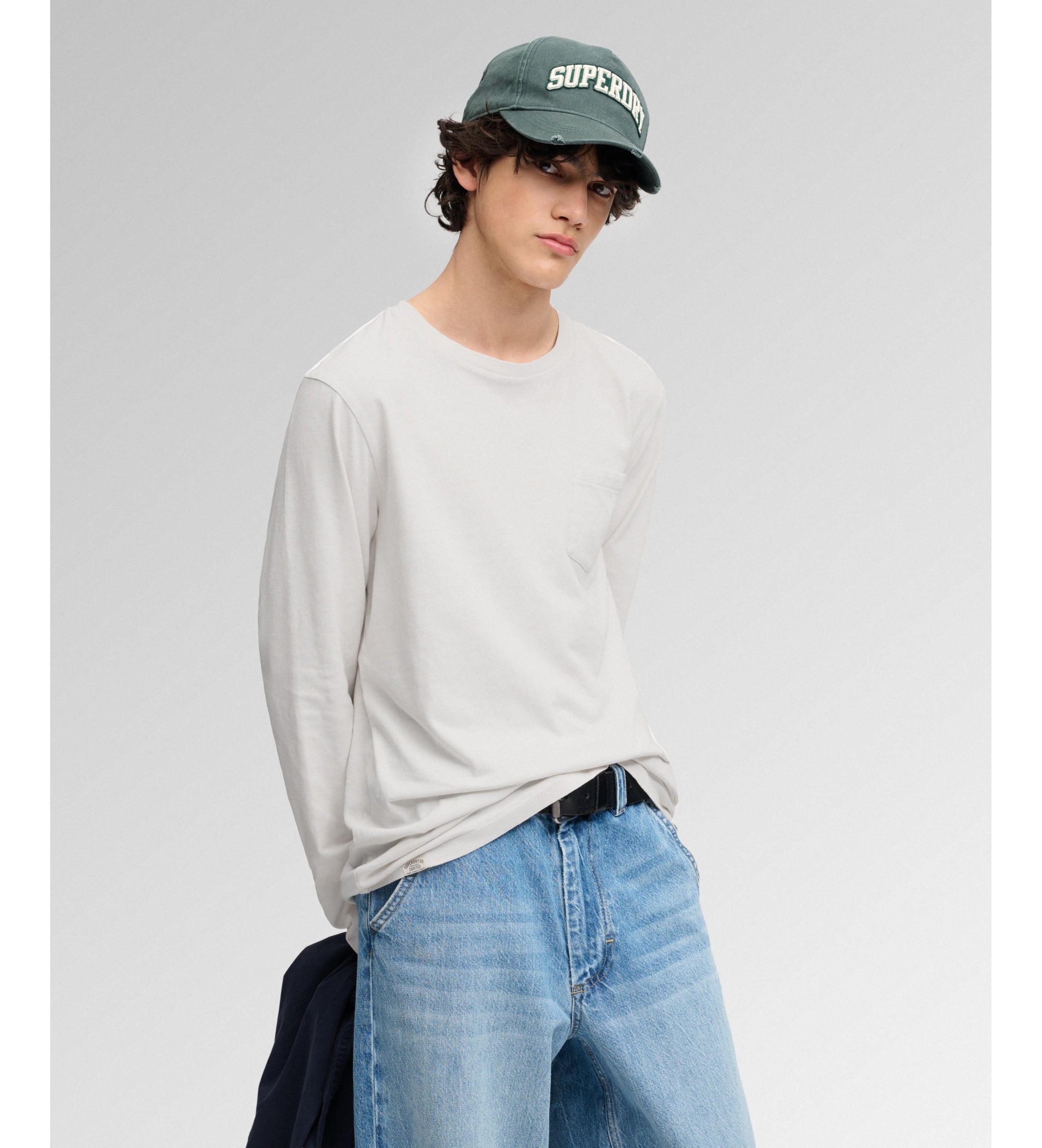 Superdry für Herren. M6010964A Langarmshirt mit Tasche weiß (XL), Lässig, Baumwolle
