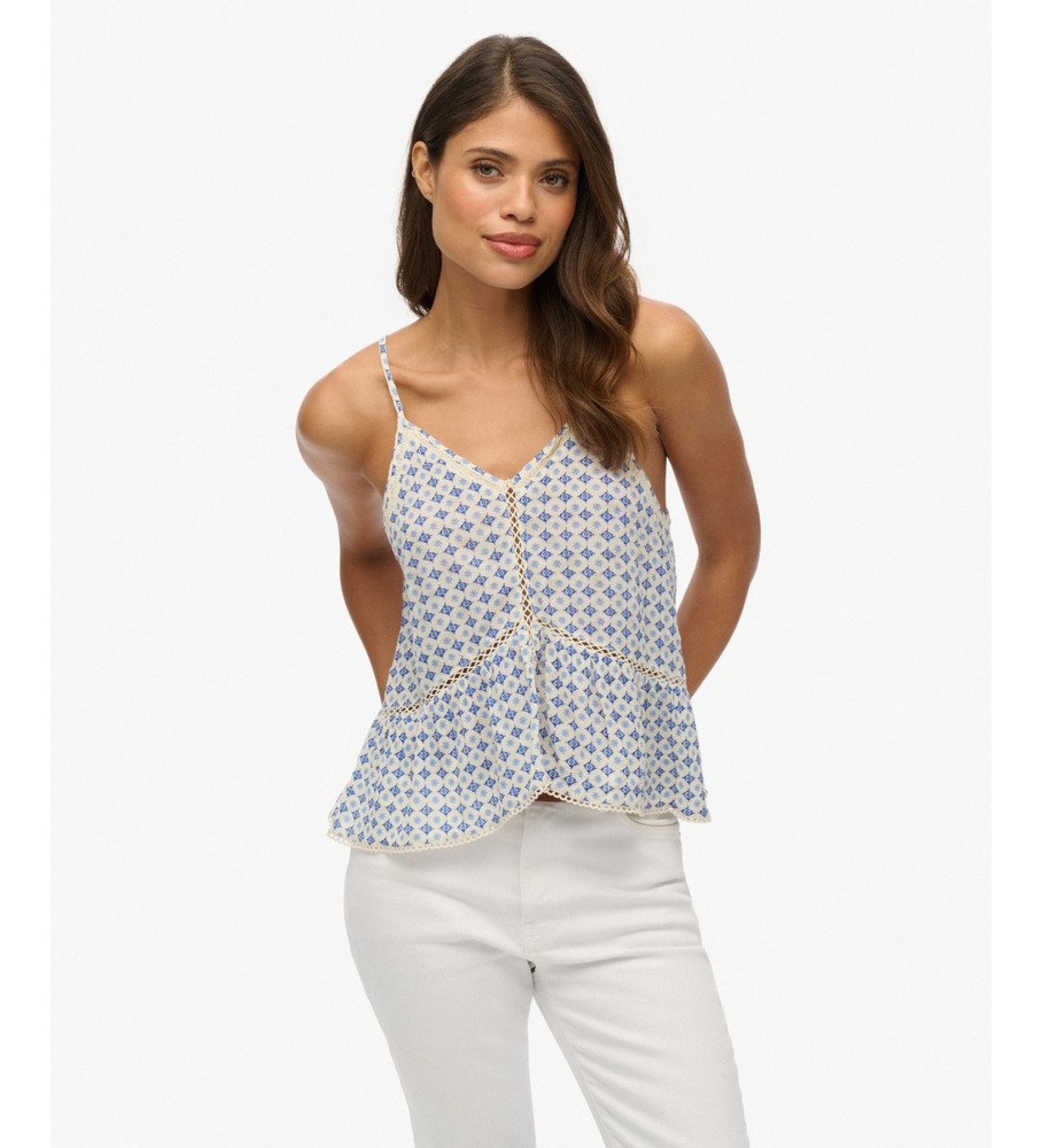 Superdry für Damen. W6011647A Trägertop Vintage Ladder Trim blau (L), Lässig, Ärmellos / Hosenträger