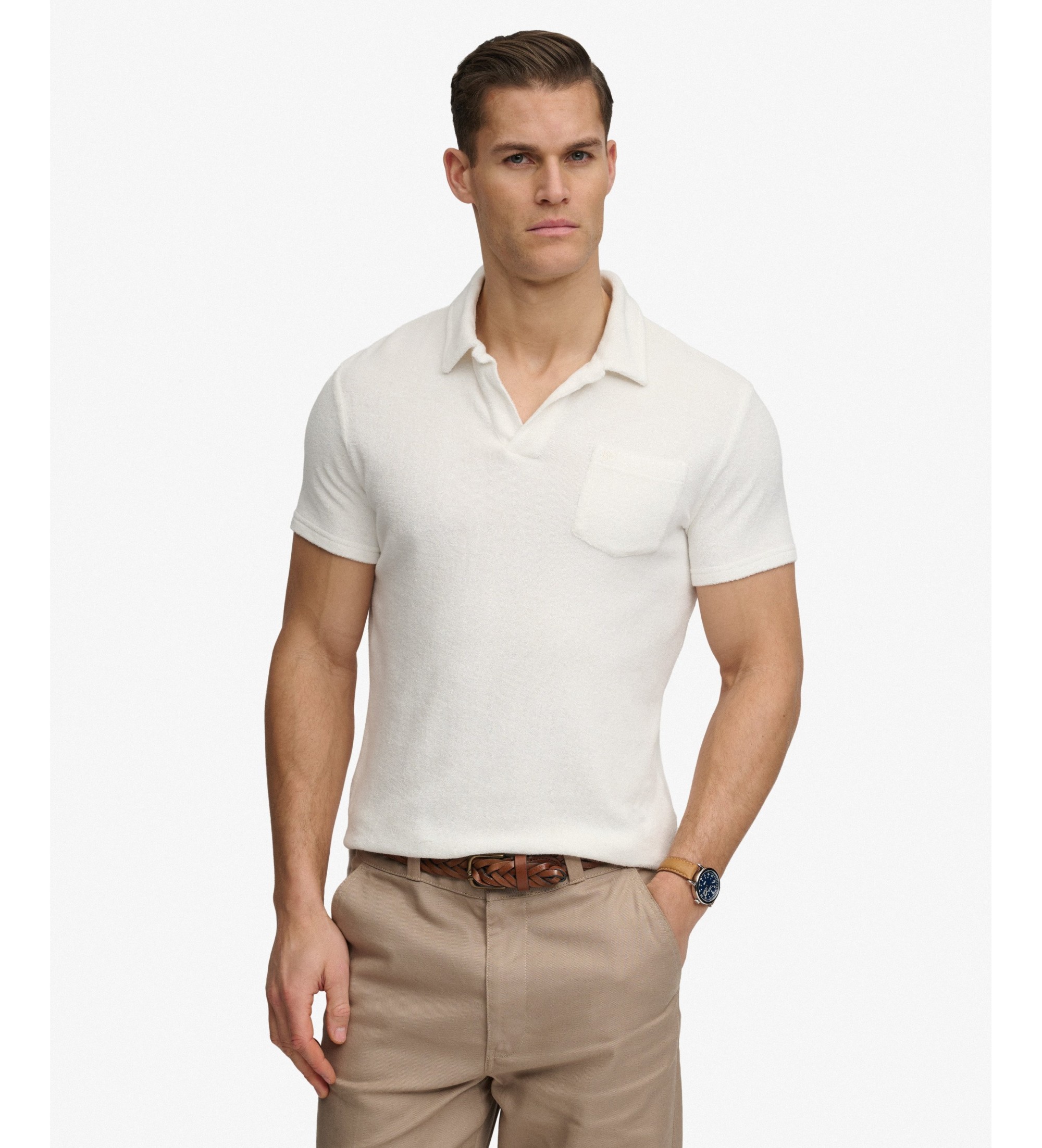 Superdry für Herren. M1110462A Frottee-Poloshirt Gebrochenes Weiß (XXL), Lässig, Baumwolle, Kurzarm