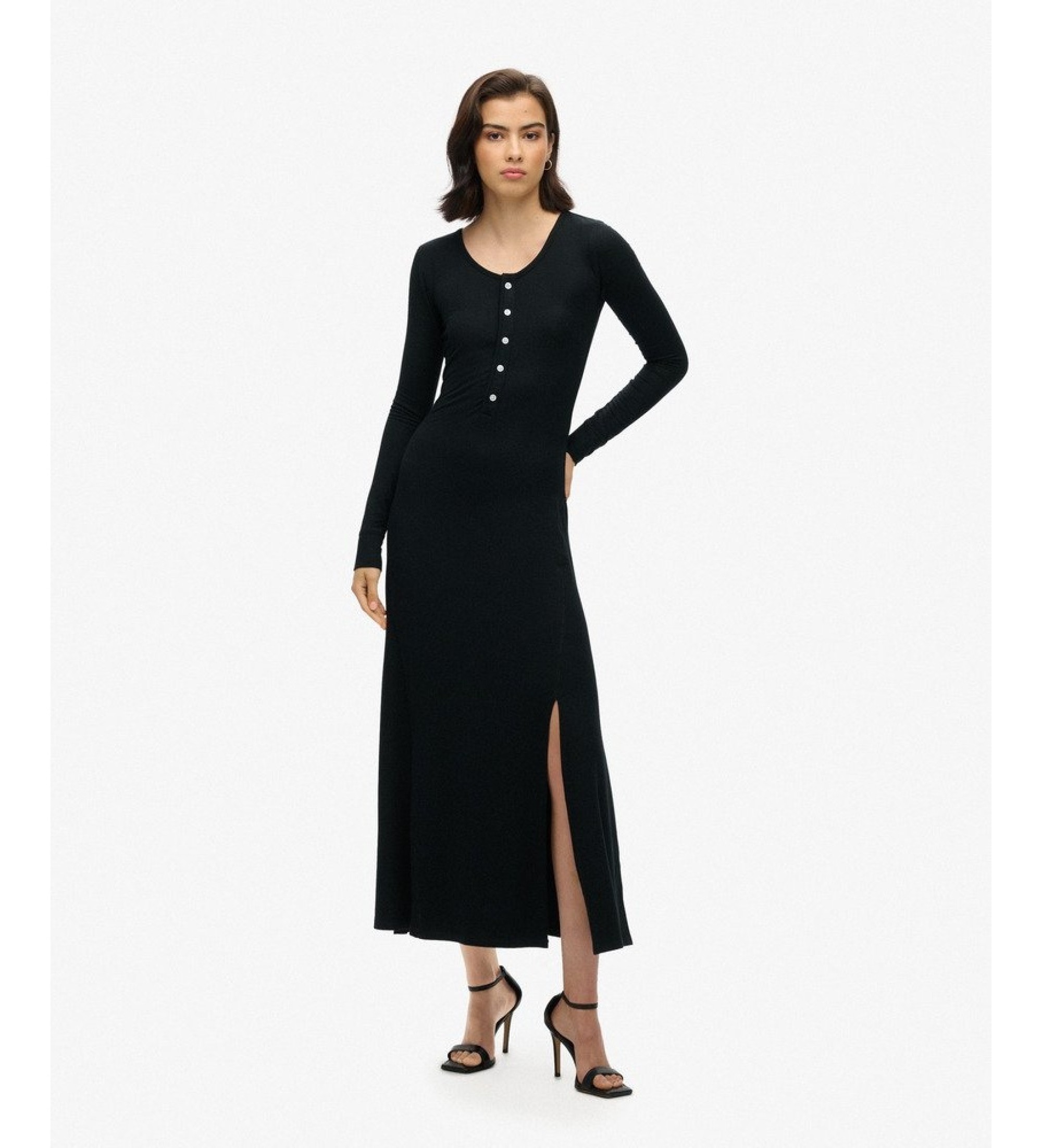 Superdry für Damen. W8011760A Henley-Kleid schwarz (S), Lässig, Modal, Langarm