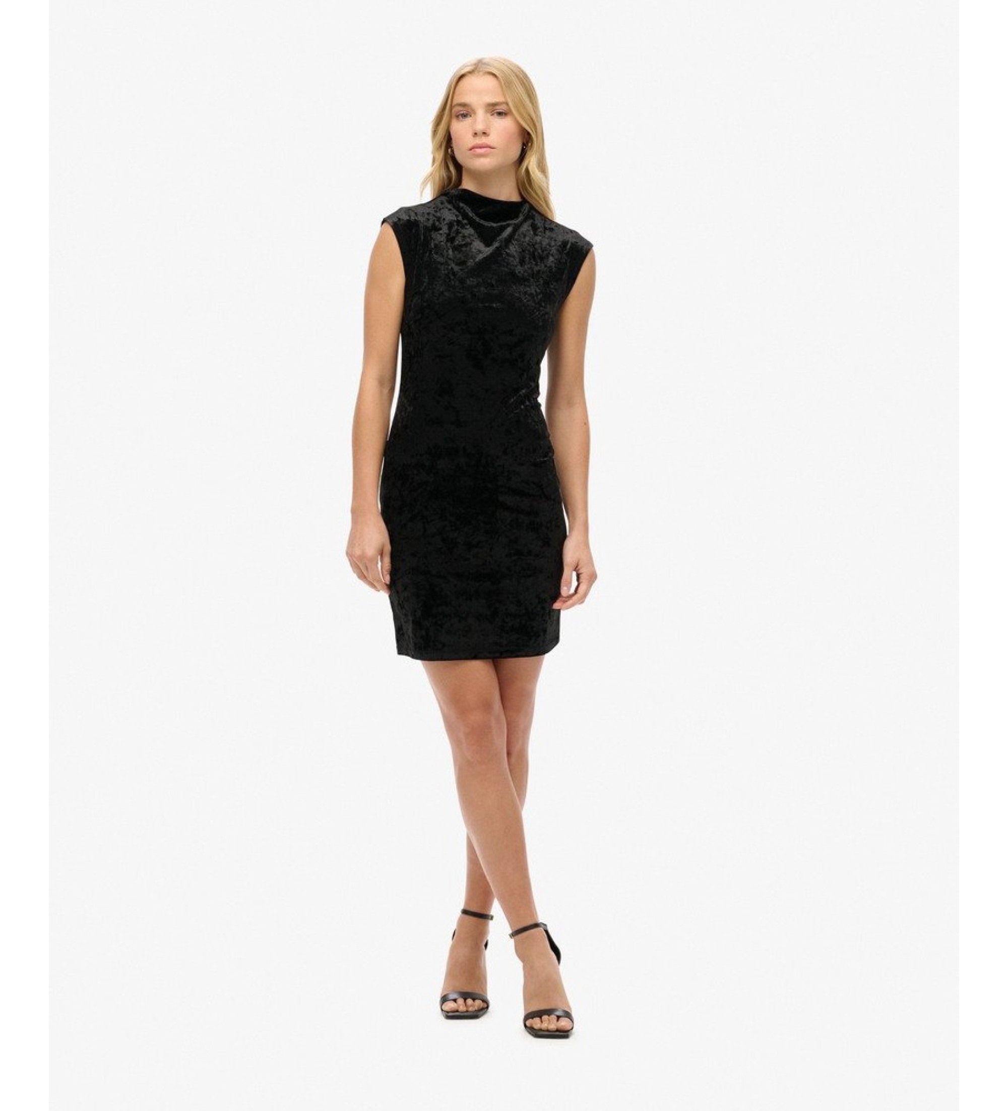 Superdry für Damen. W8011934A Samt-Bodycon-Kleid schwarz (S), Lässig, Party, Polyester, Ärmellos / Hosenträger