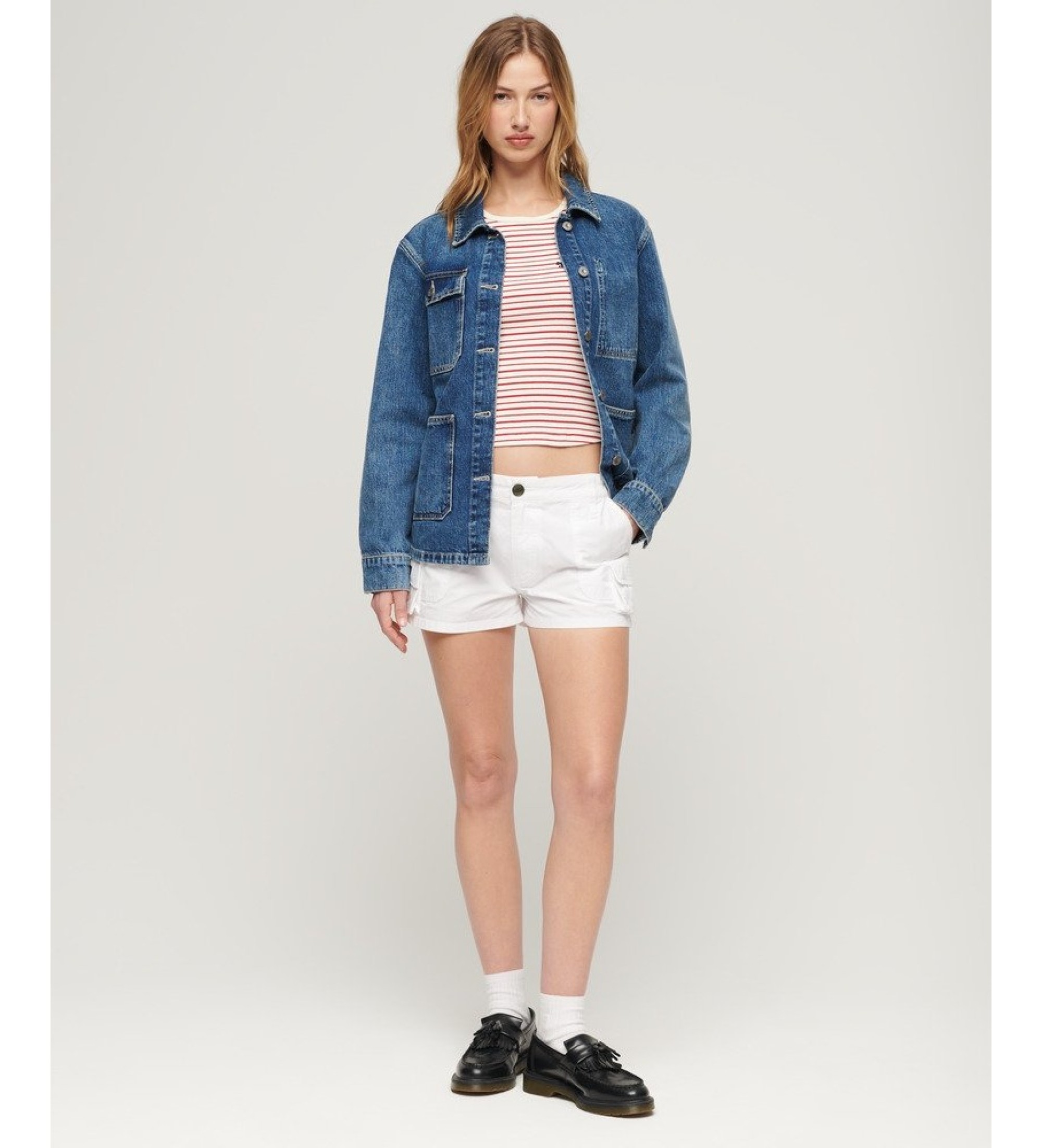 Superdry für Damen. W7110406A Kurze Vintage Utility Cargohose weiß (M), Lässig, Baumwolle