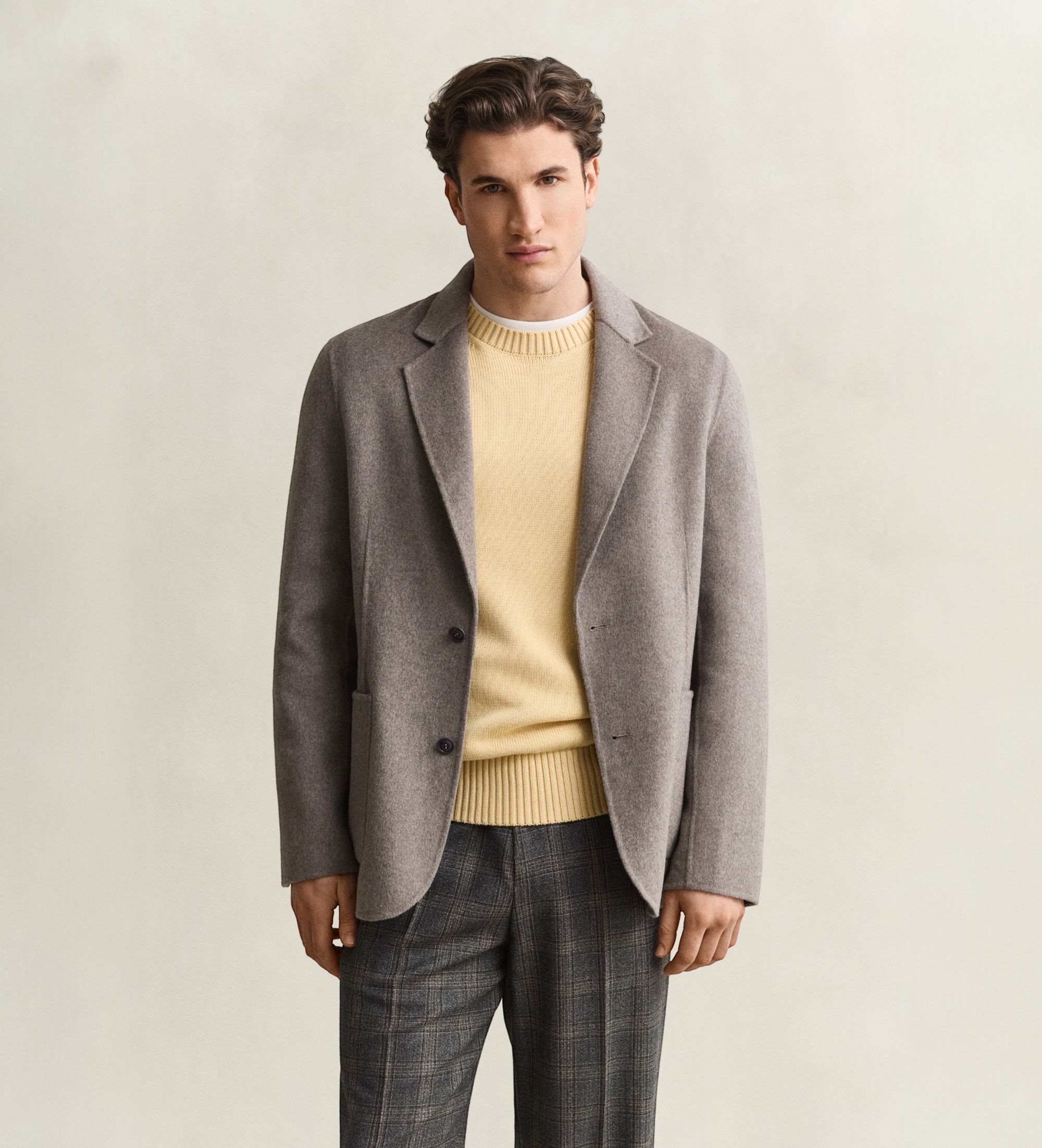 Gantvoor mannen. 7706381 Handgenaaid mottenblad colbert (54), Casual, Klassiek, Polyester, Taupe