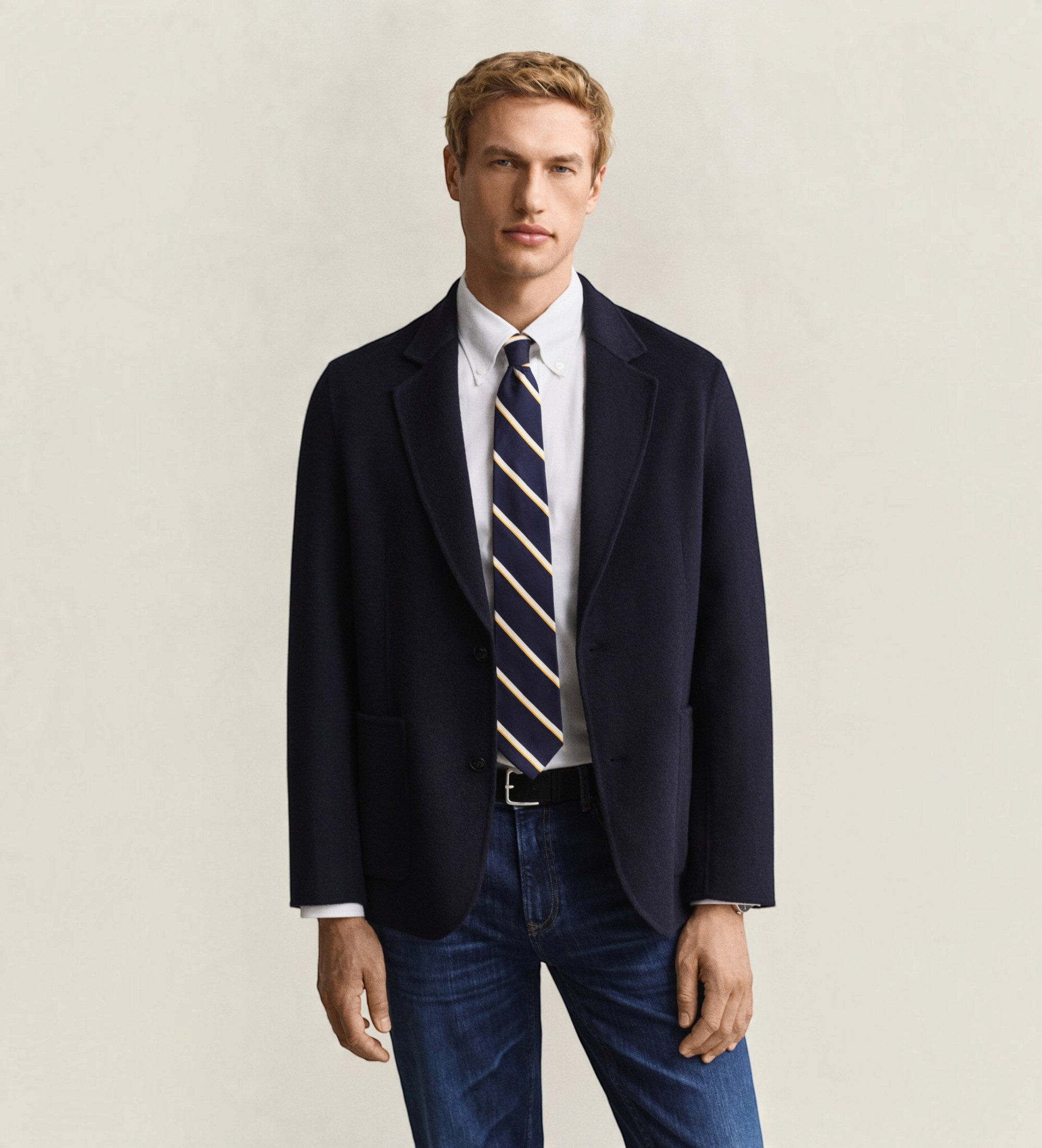 Gantvoor mannen. 7706381 Handgenaaid marineblauw colbert (56), Casual, Klassiek, Polyester