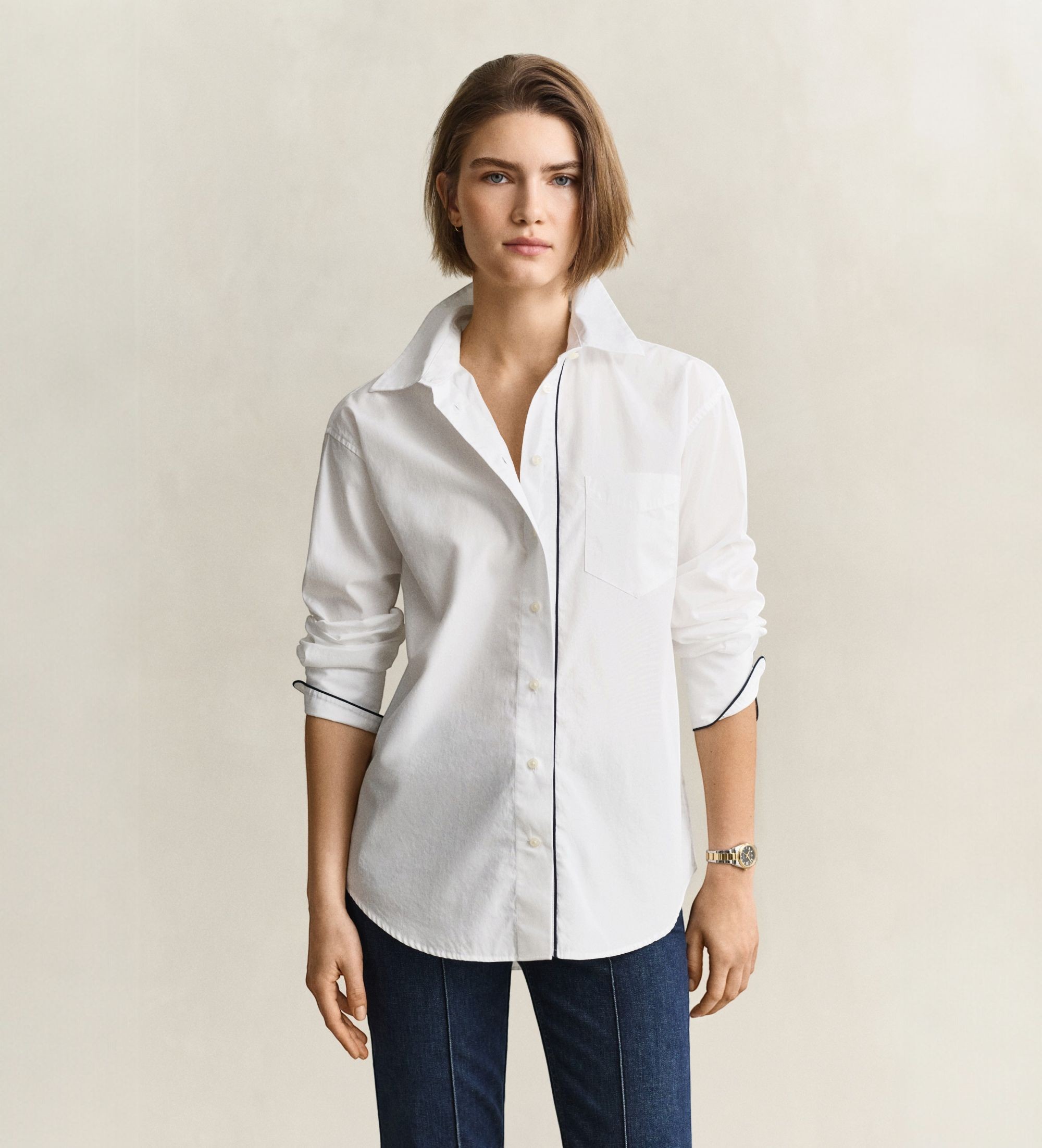 Gantvoor vrouwen. 4300741 Overhemd met witte bies (36), Casual, Katoen, Lange mouwen