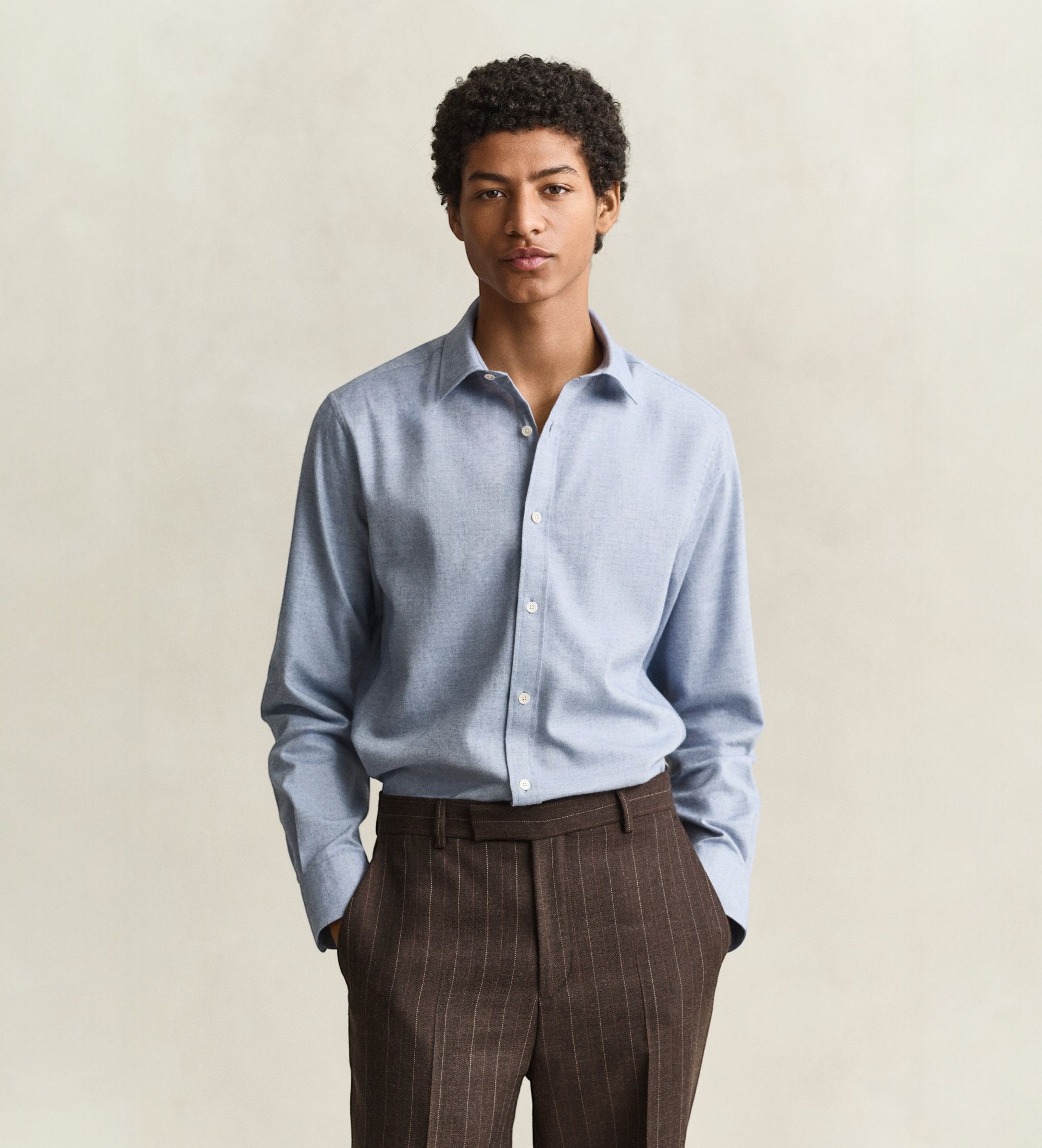 Gantvoor mannen. 3263016 Gemêleerd Flanellen Hemd Blauw (L), Casual, Lange mouwen, Biologisch katoen