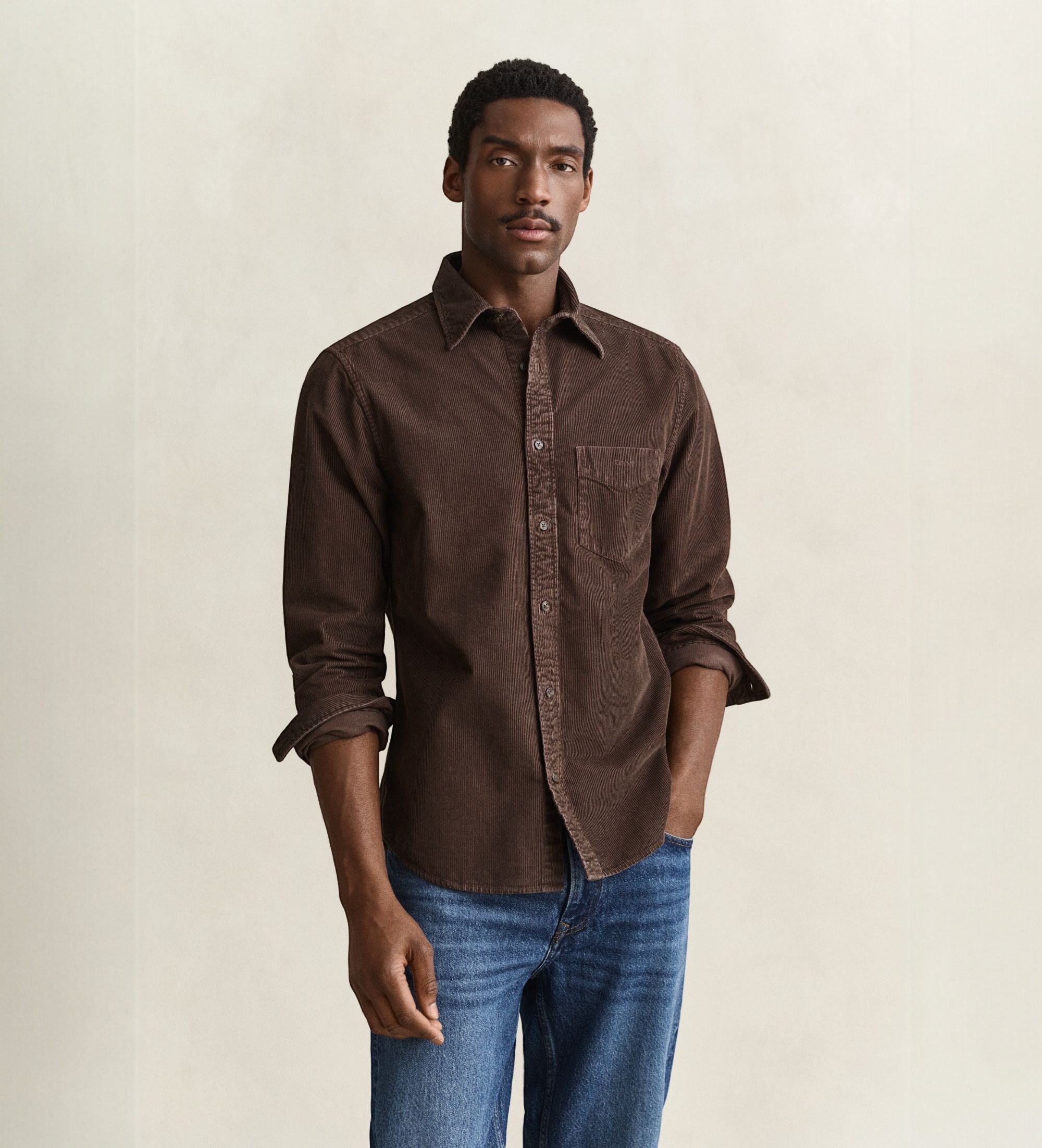 Gantvoor mannen. 3263008 Bruin corduroy overhemd (3XL), Casual, Katoen, Lange mouwen