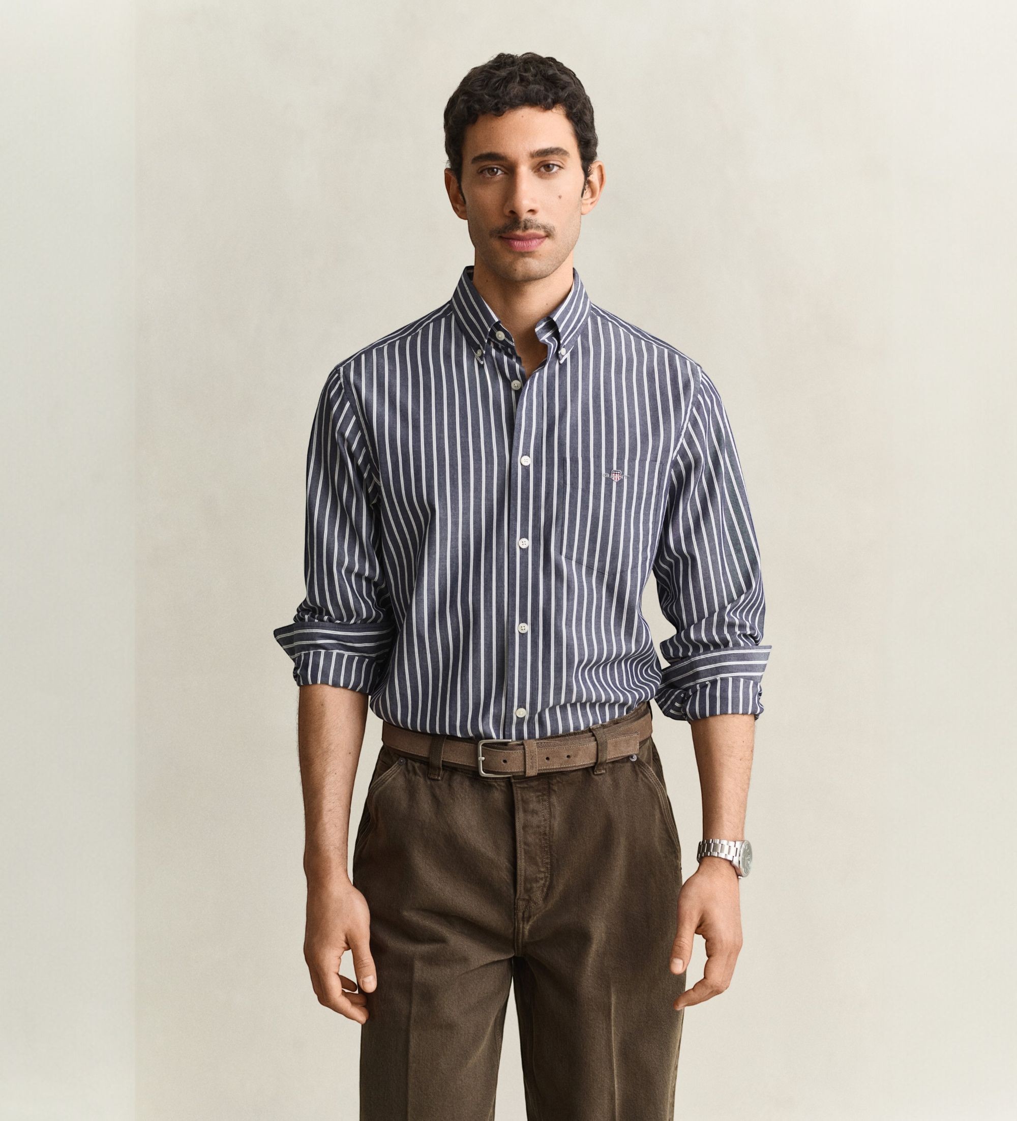 Gantvoor mannen. 3263003 Blauw gestreept popeline overhemd (5XL), Casual, Katoen, Lange mouwen