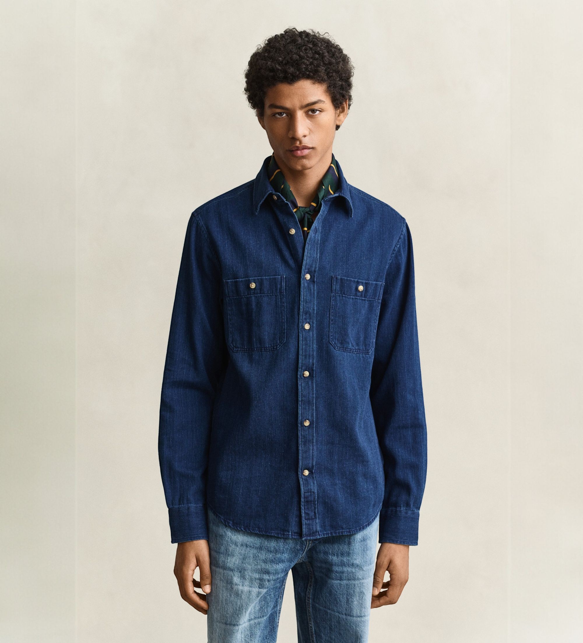 Gantvoor mannen. 3263009 Visgraat overhemd marineblauw (XL), Casual, Katoen, Lange mouwen