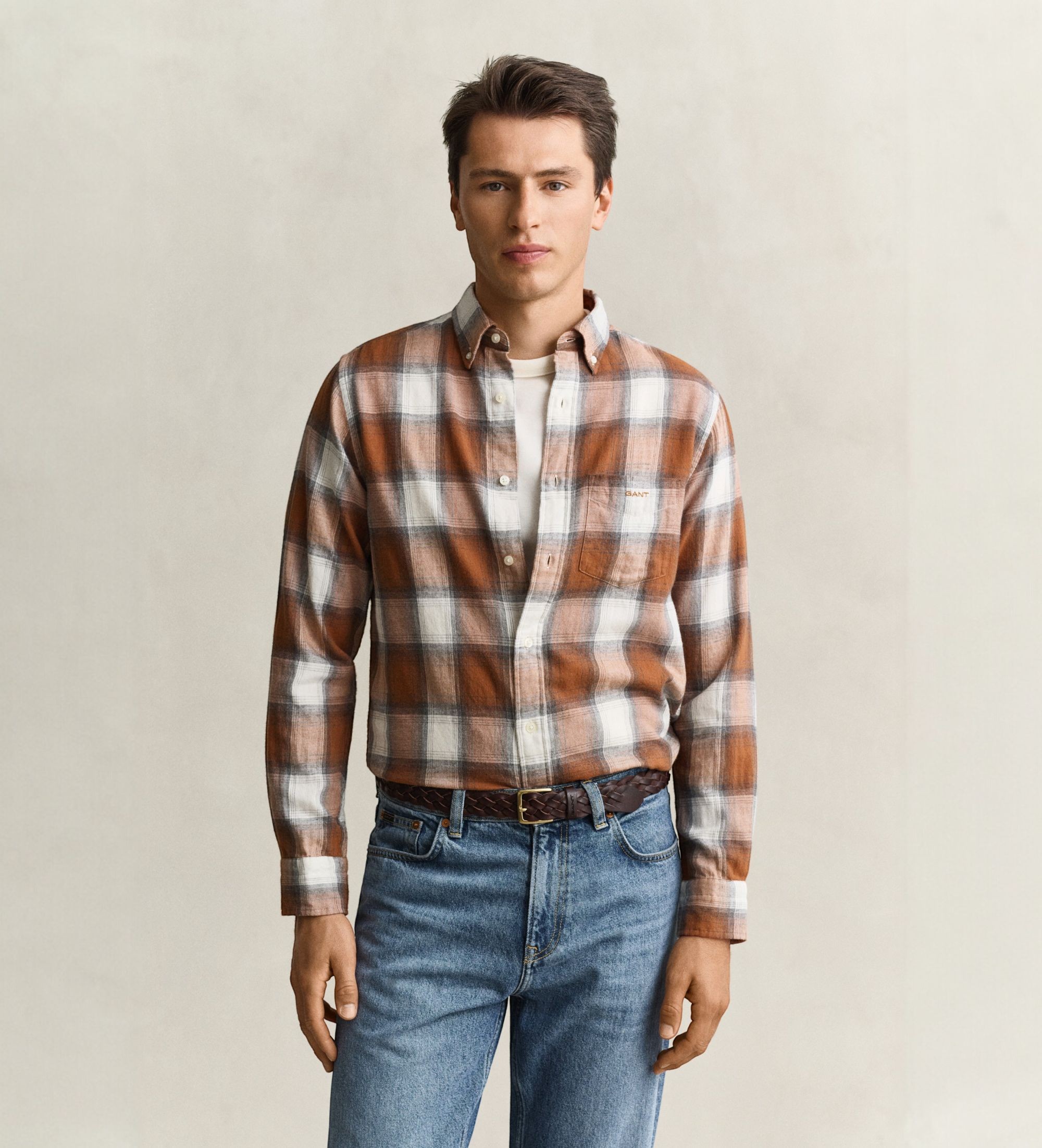 Gantvoor mannen. 3263035 Bruin Windblown shirt (S), Casual, Katoen, Lange mouwen