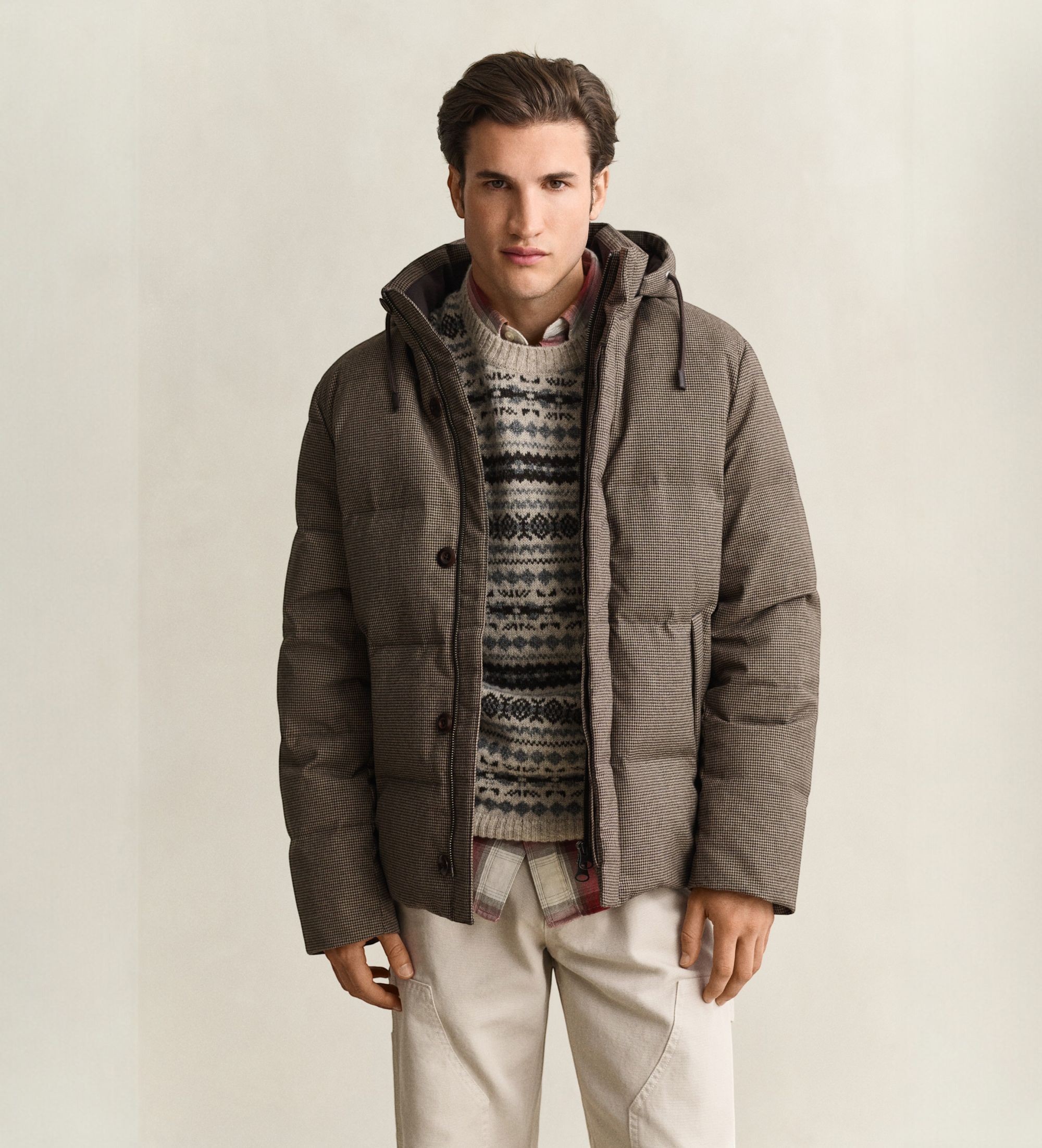 Gantvoor mannen. 7006684 Taupe flanellen jas met dons (XXL), Casual, Gerecycled polyester