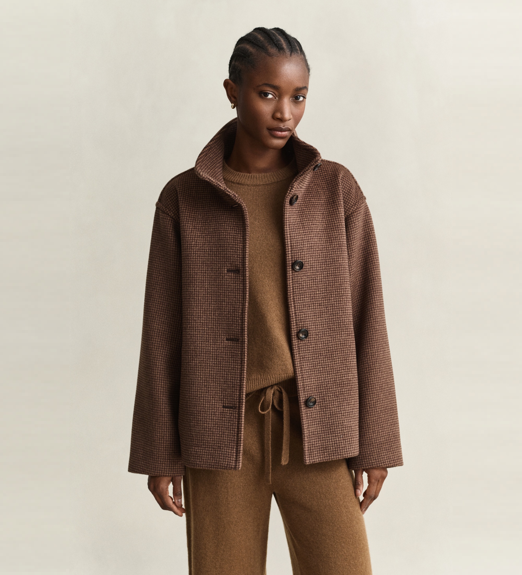 Gantvoor vrouwen. 4700429 Bruine geruite wollen jas (XL), Casual