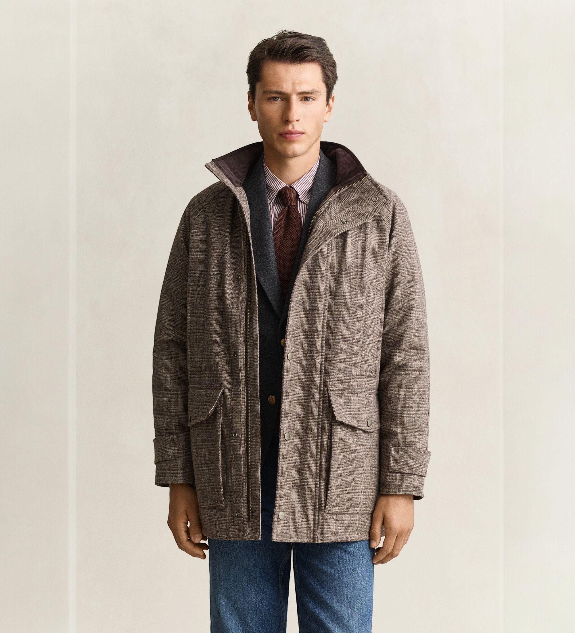 Gantvoor mannen. 7006689 Double Decker jack van wolmix in taupe (S), Casual, Polyester