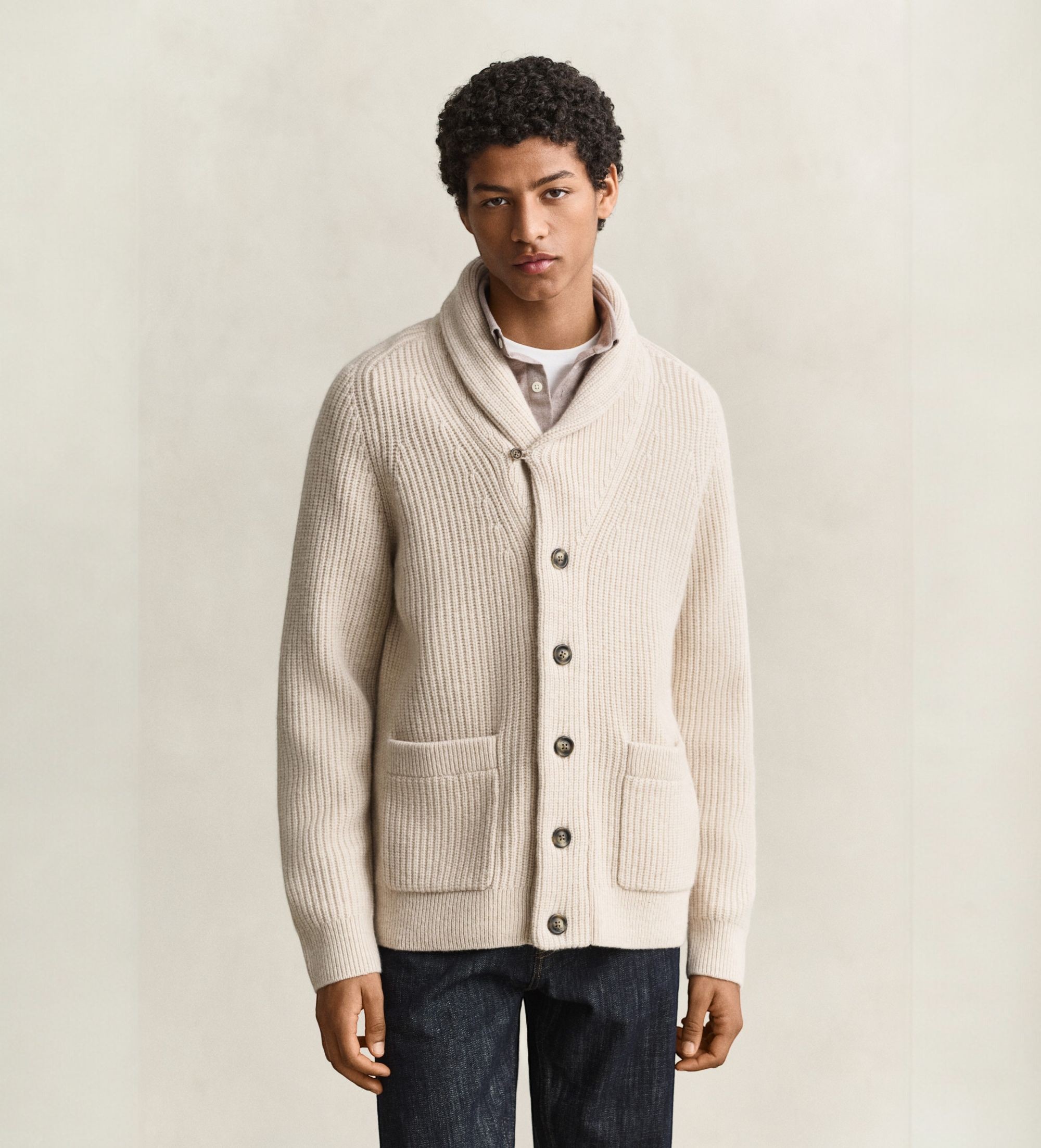 Gantvoor mannen. 8050331 Beige geribbelde cardigan (3XL), Casual, Katoen, Klassiek