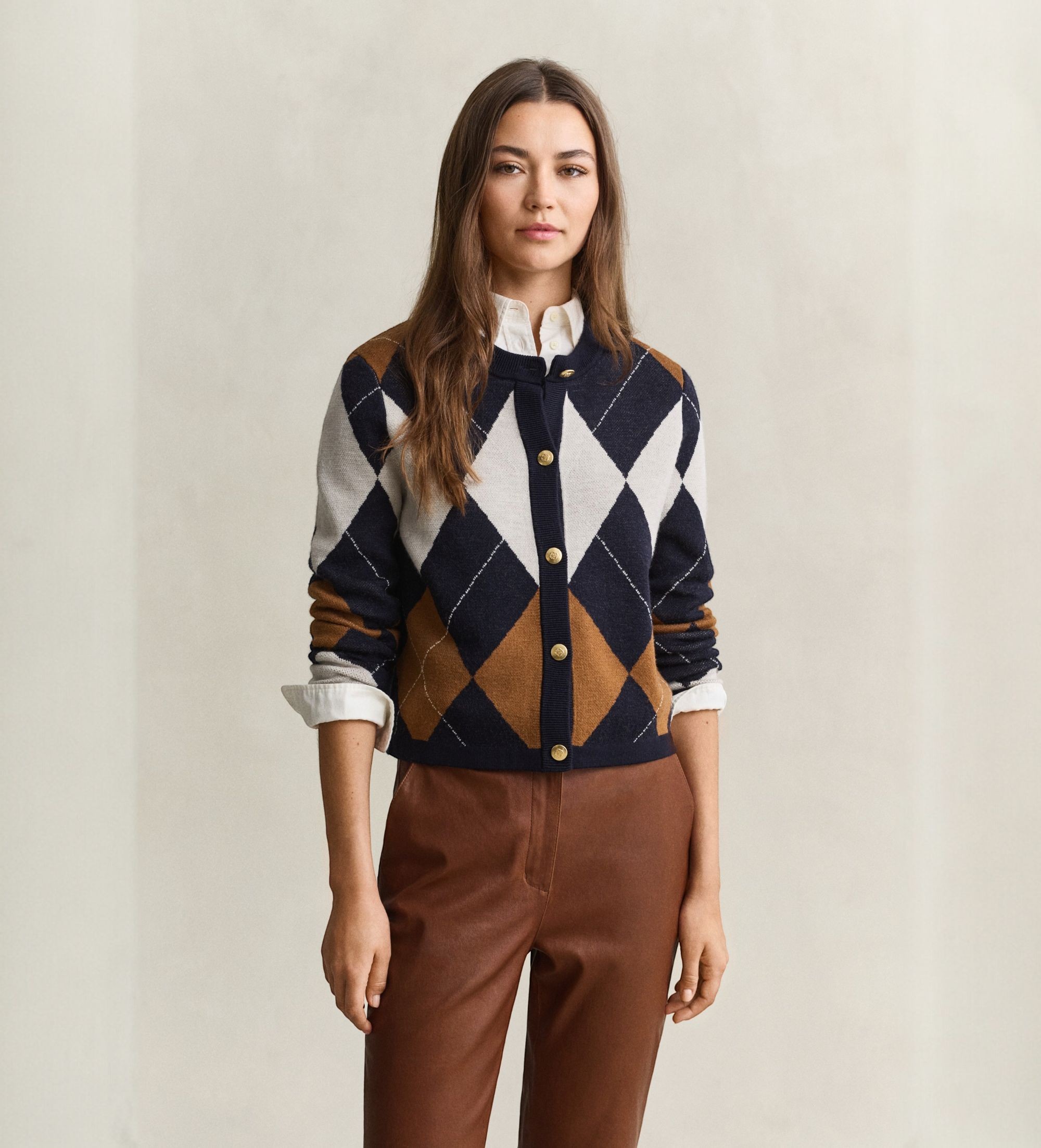 Gantvoor vrouwen. 4802169 Ruitjasje (vest) marineblauw met ruitpatroon (XS), Casual, Wol, Klassiek