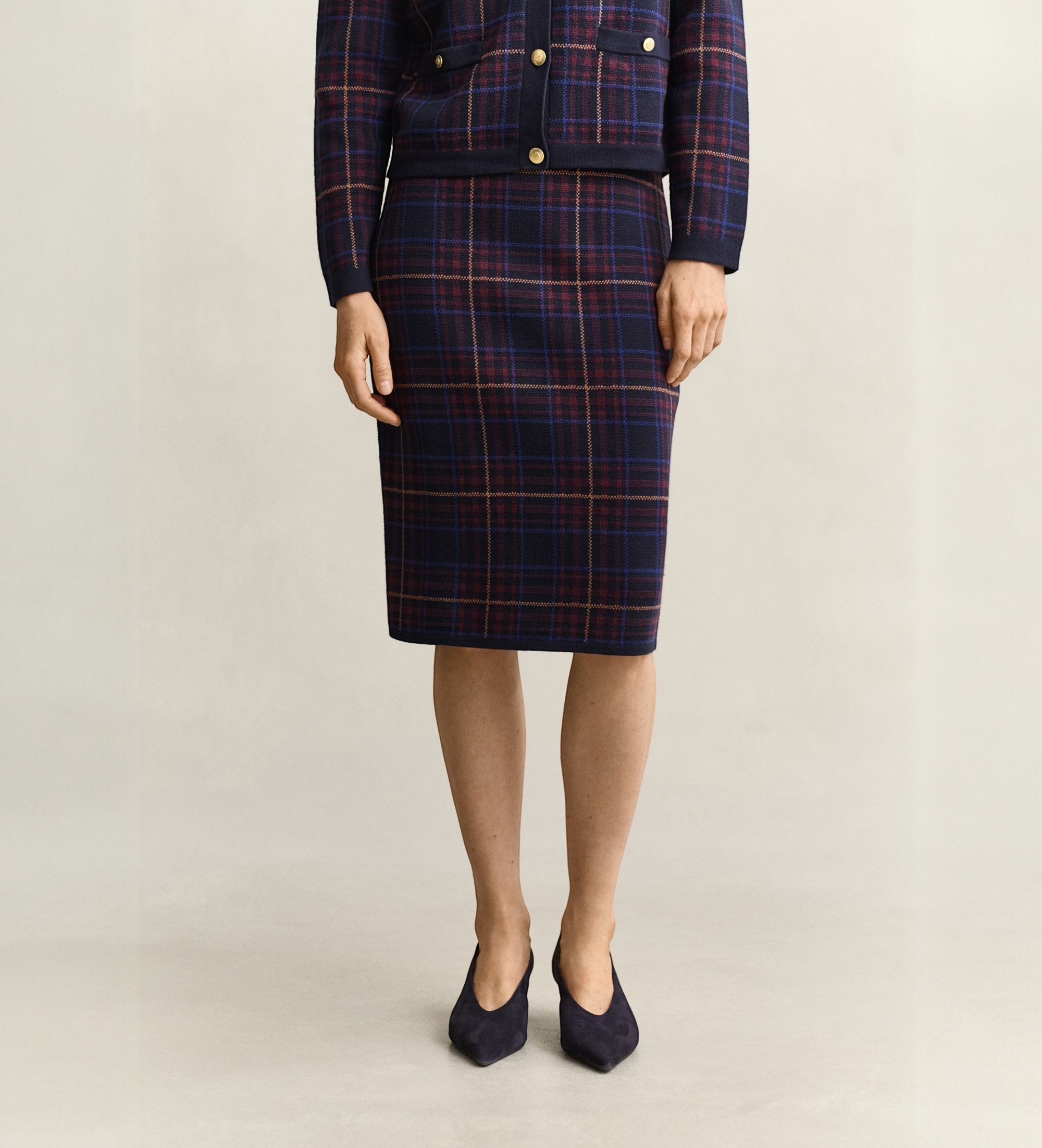 Gantvoor vrouwen. 4400283 Marineblauwe geruite kokerrok (M), Casual, Katoen, Klassiek
