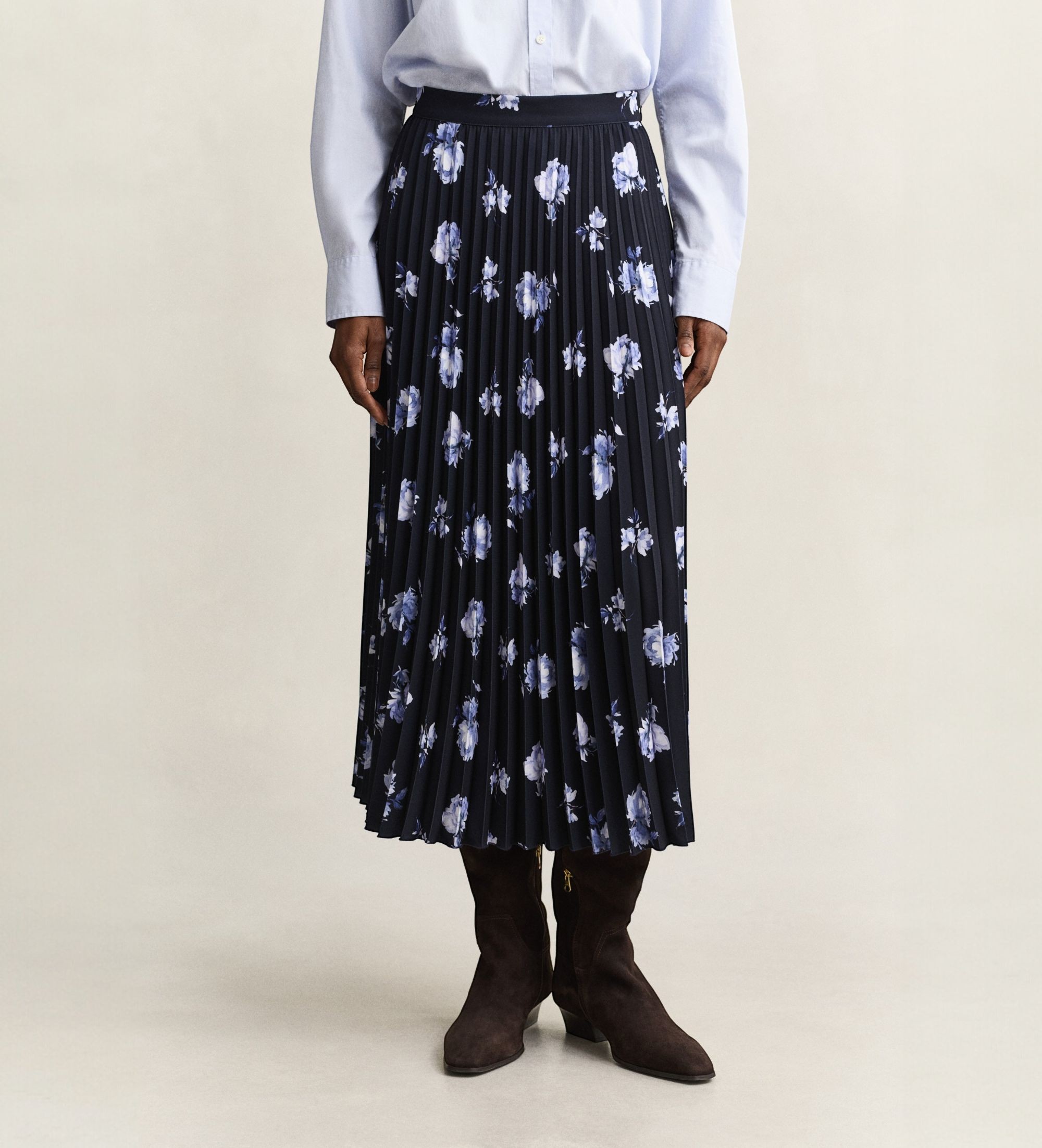 Gantvoor vrouwen. 4400269 Geplooide rok met marineblauwe bloemenprint (40), Casual, Gerecycled polyester