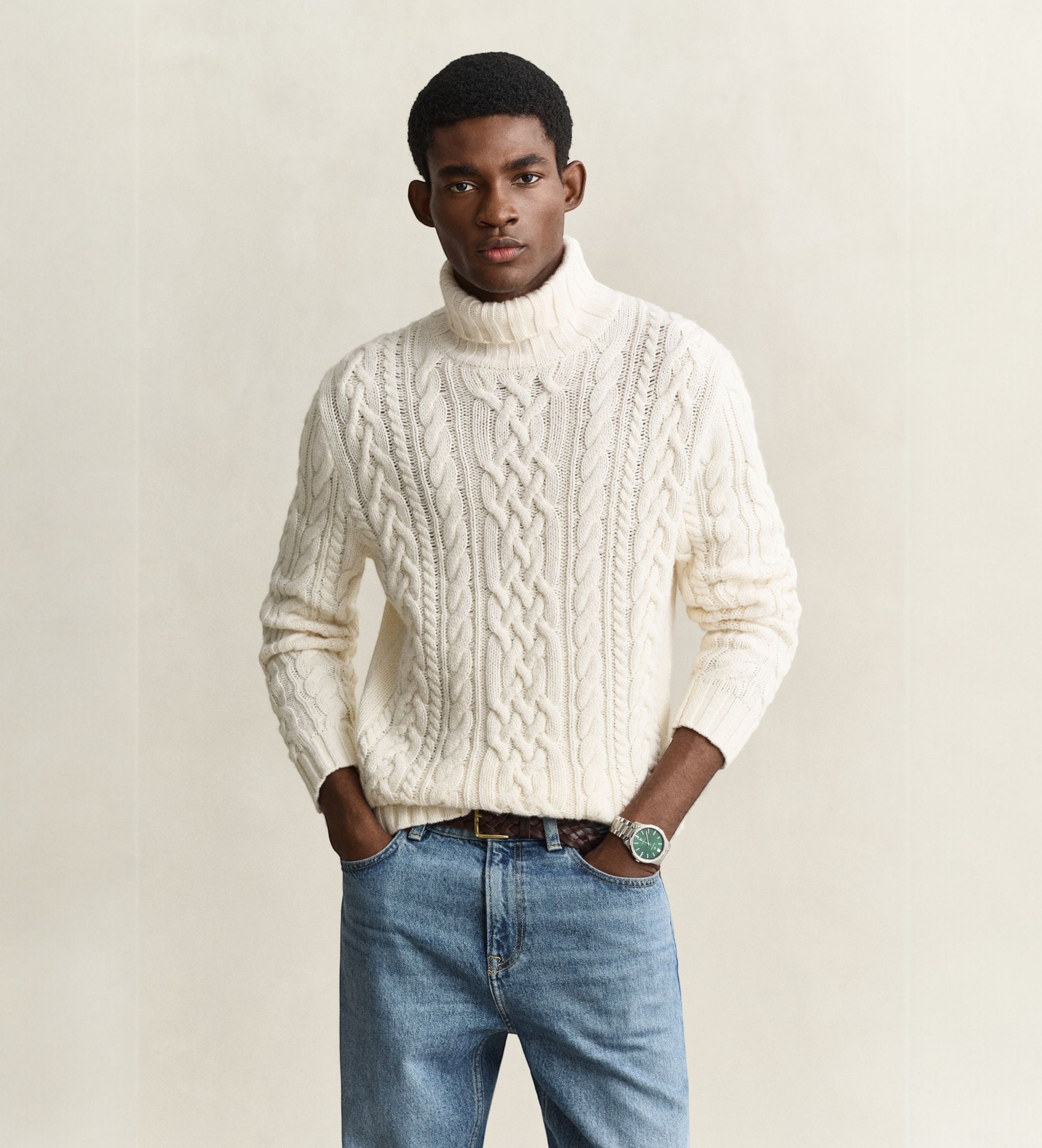 Gantvoor mannen. 8080008 Beige coltrui (XL), Casual, Wol, Klassiek