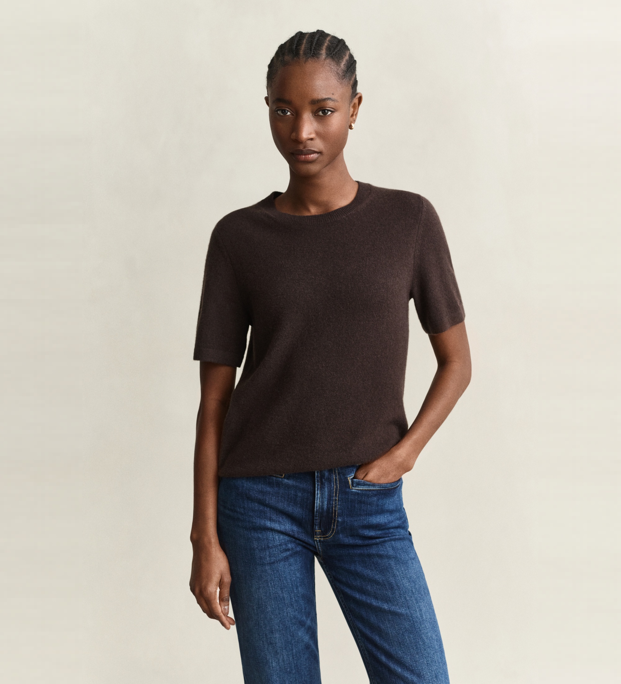Gantvoor vrouwen. 4802414 Kasjmieren trui met korte mouwen, bruin (S), Casual
