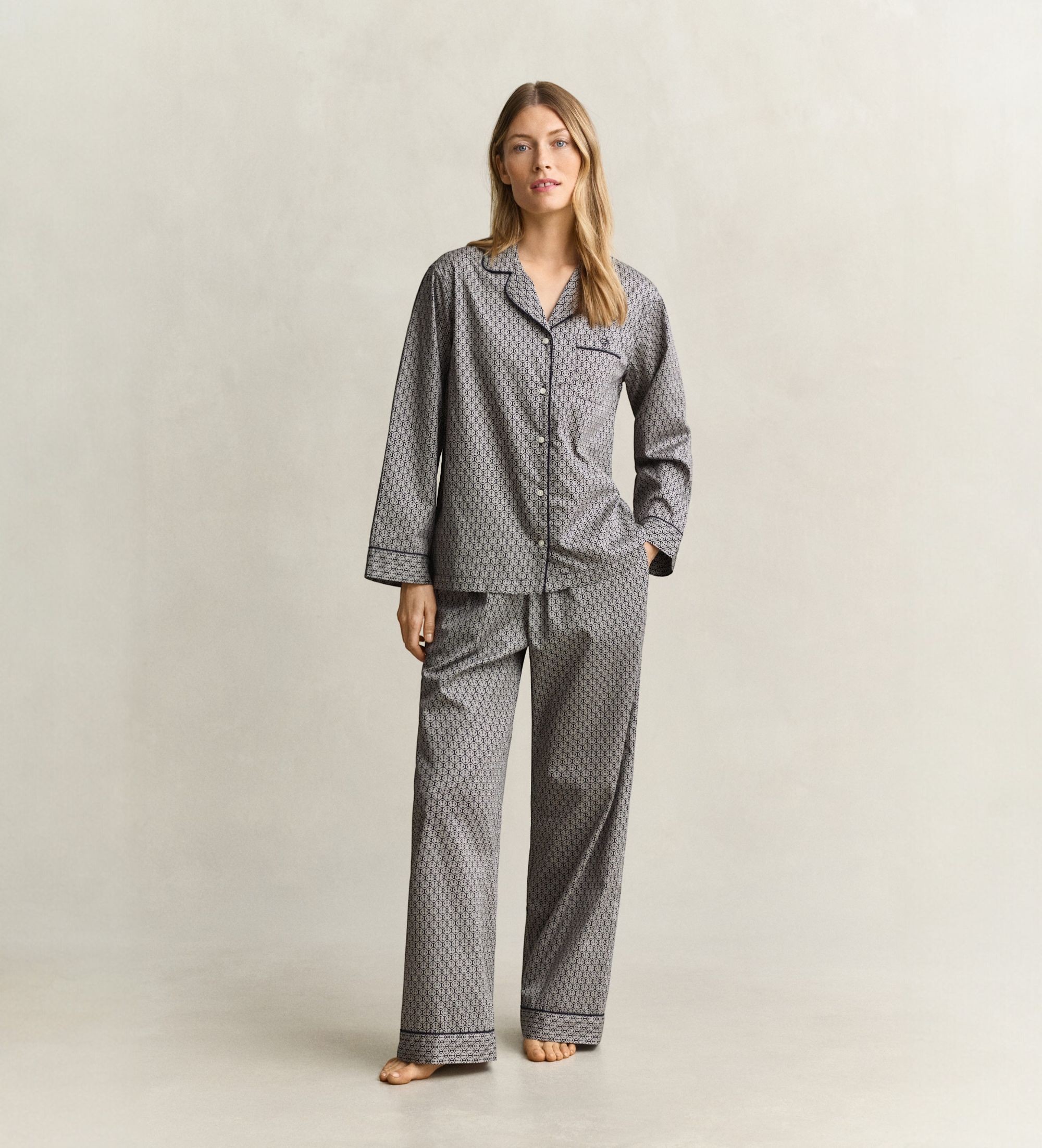Gantvoor vrouwen. 902634040 Pyjama met marineprint (M), Homewear, Katoen, Lange mouwen, Marineblauw