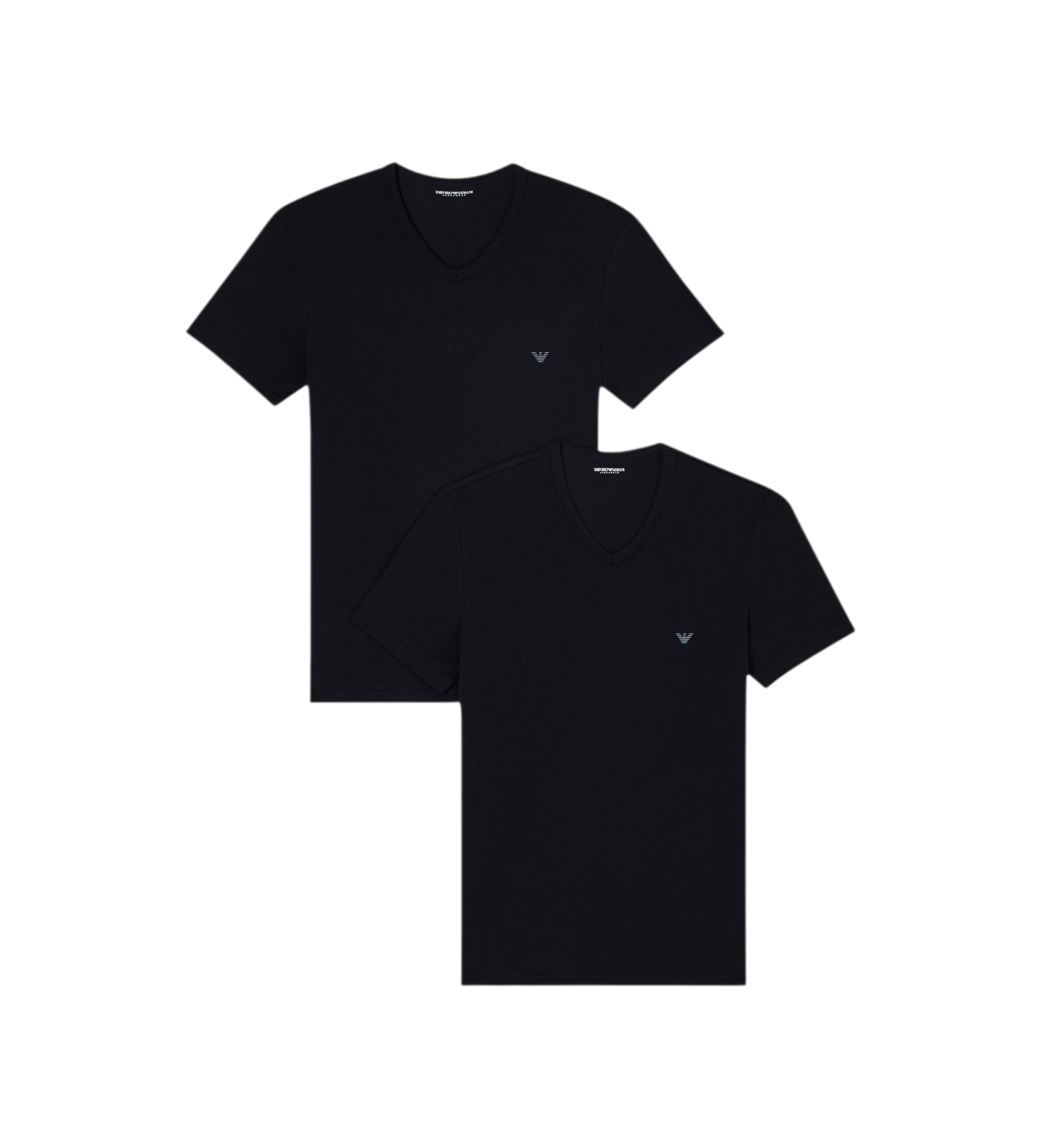 Emporio Armani für Herren. EM000392_AF14132 Set 2 T-Shirts zum Entspannen aus elastischem Strick mit schwarzem V-Ausschnitt (L), Heimtextili