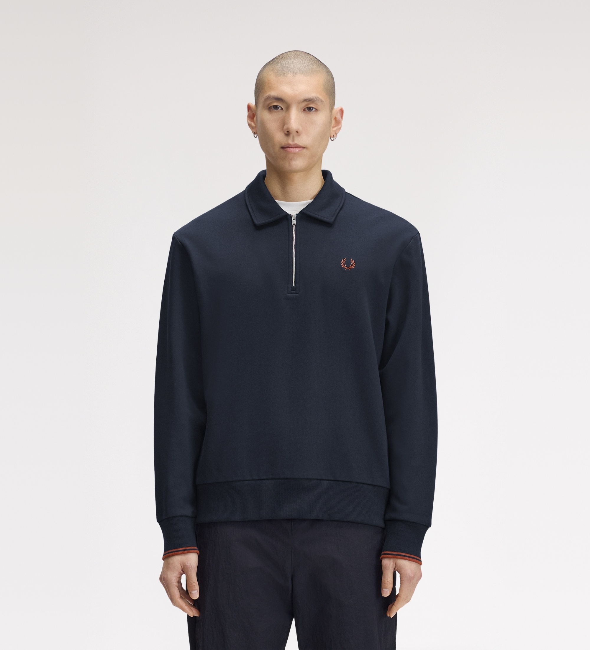 Fred Perry für Herren. M2426 Sweatshirt mit Kragen und Reißverschluss halblang, marineblau (M), Lässig, Baumwolle