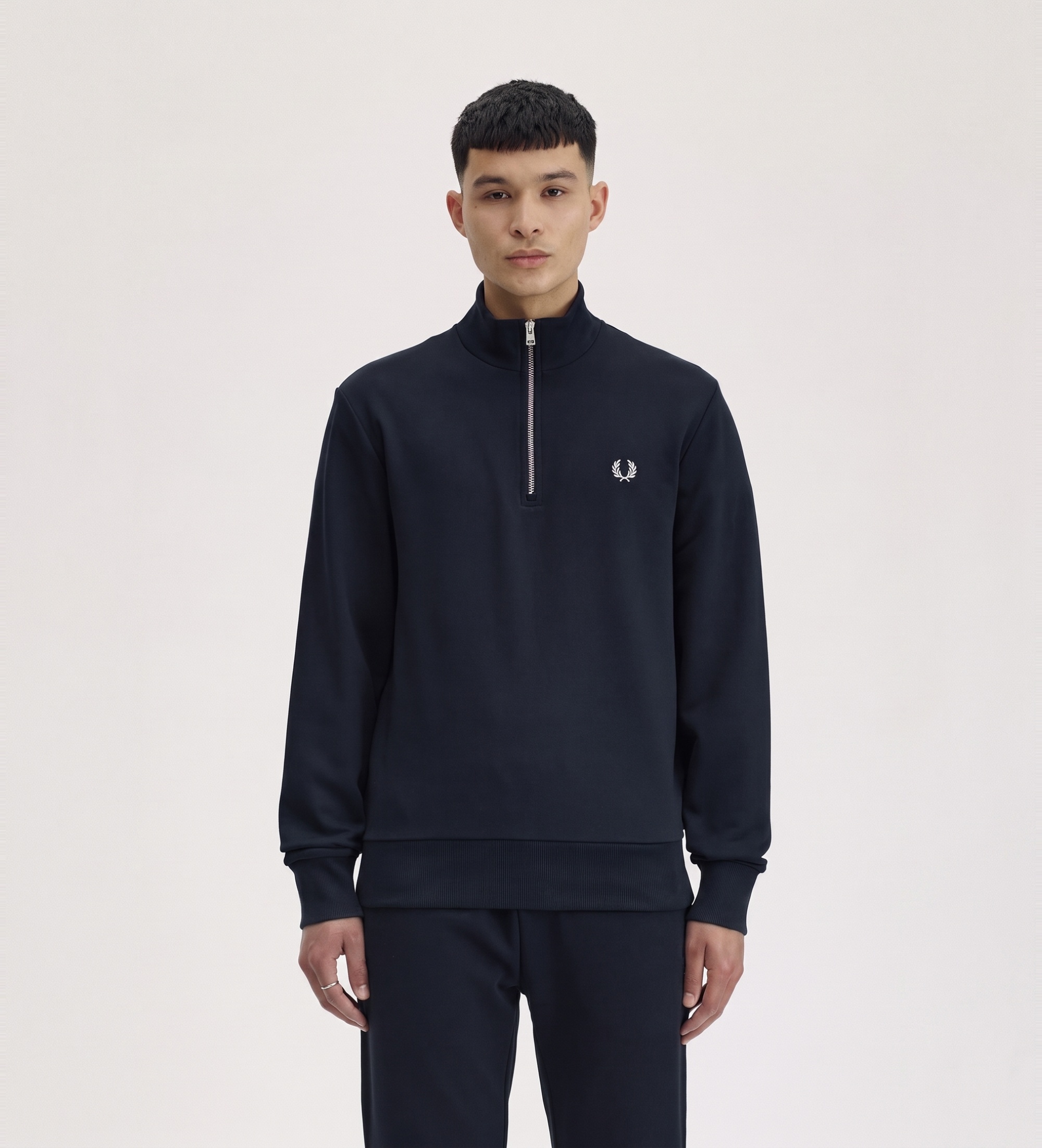 Fred Perryvoor mannen. M3574 Sweater met halve rits marineblauw (XXL), Casual, Katoen