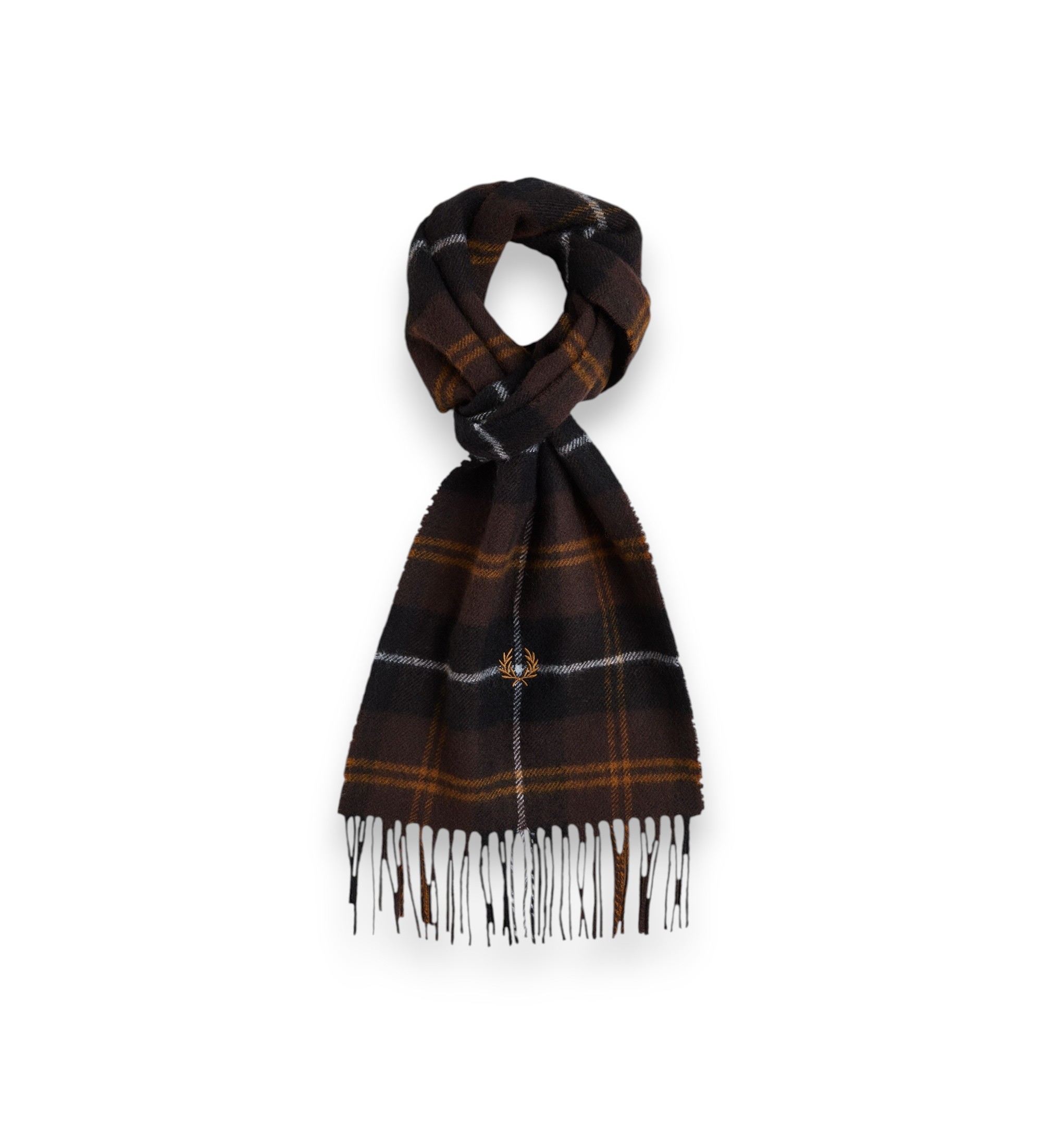 Fred Perryvoor mannen. C3339 Sjaal van bruine lamswol (OSFA), Casual